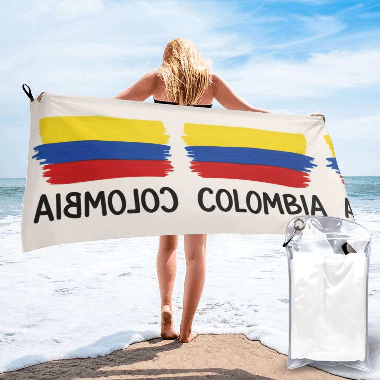 HLBSDM Flag of Colombia Print Beach Towel Quick Dry Portable for Swimming Yoga Travel Campers