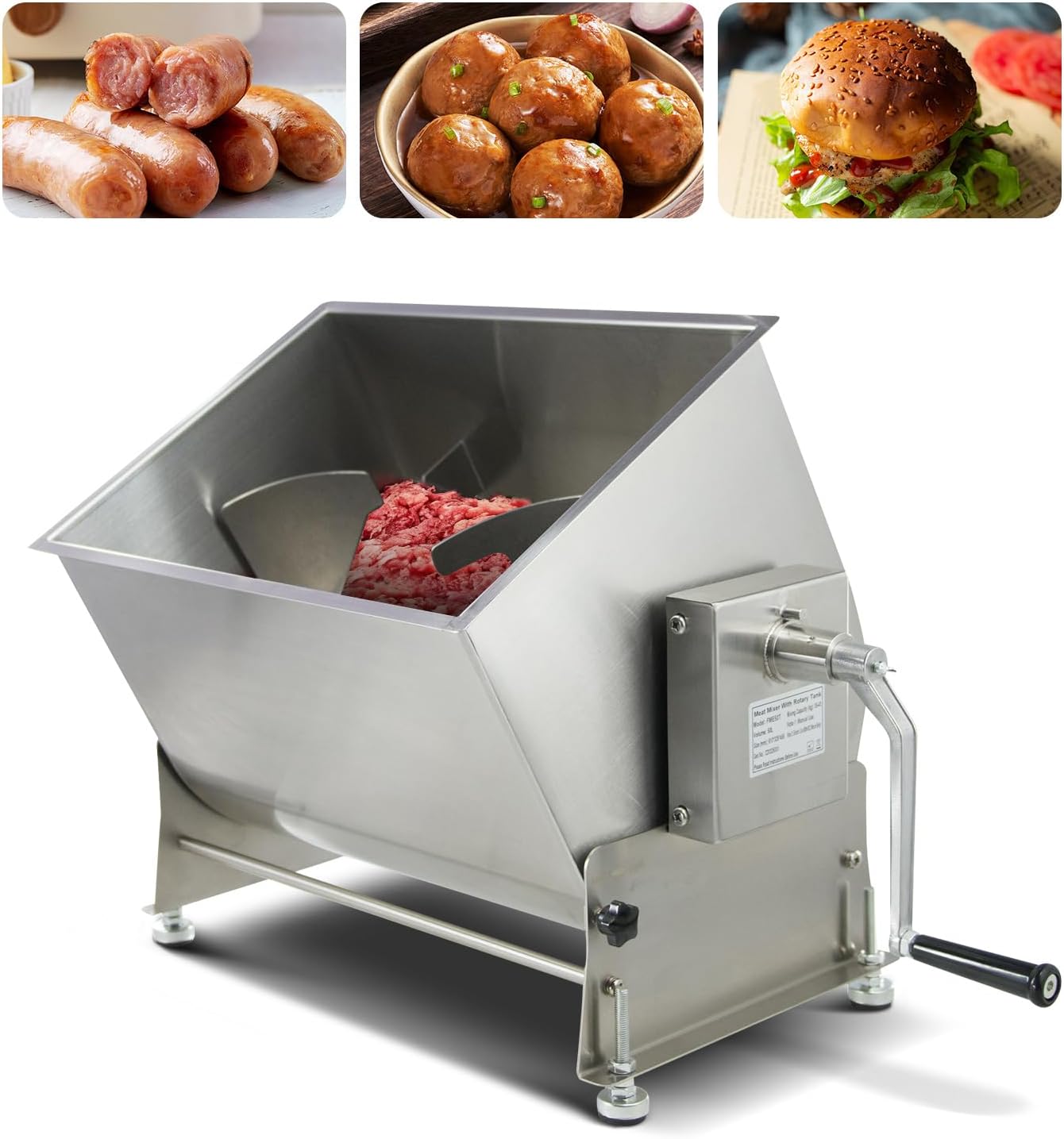Hakka 90lb/45L Commercial Meat Mixer - Manual Tilt Tank Stainless Steel Sausage Mixer for Restaurants