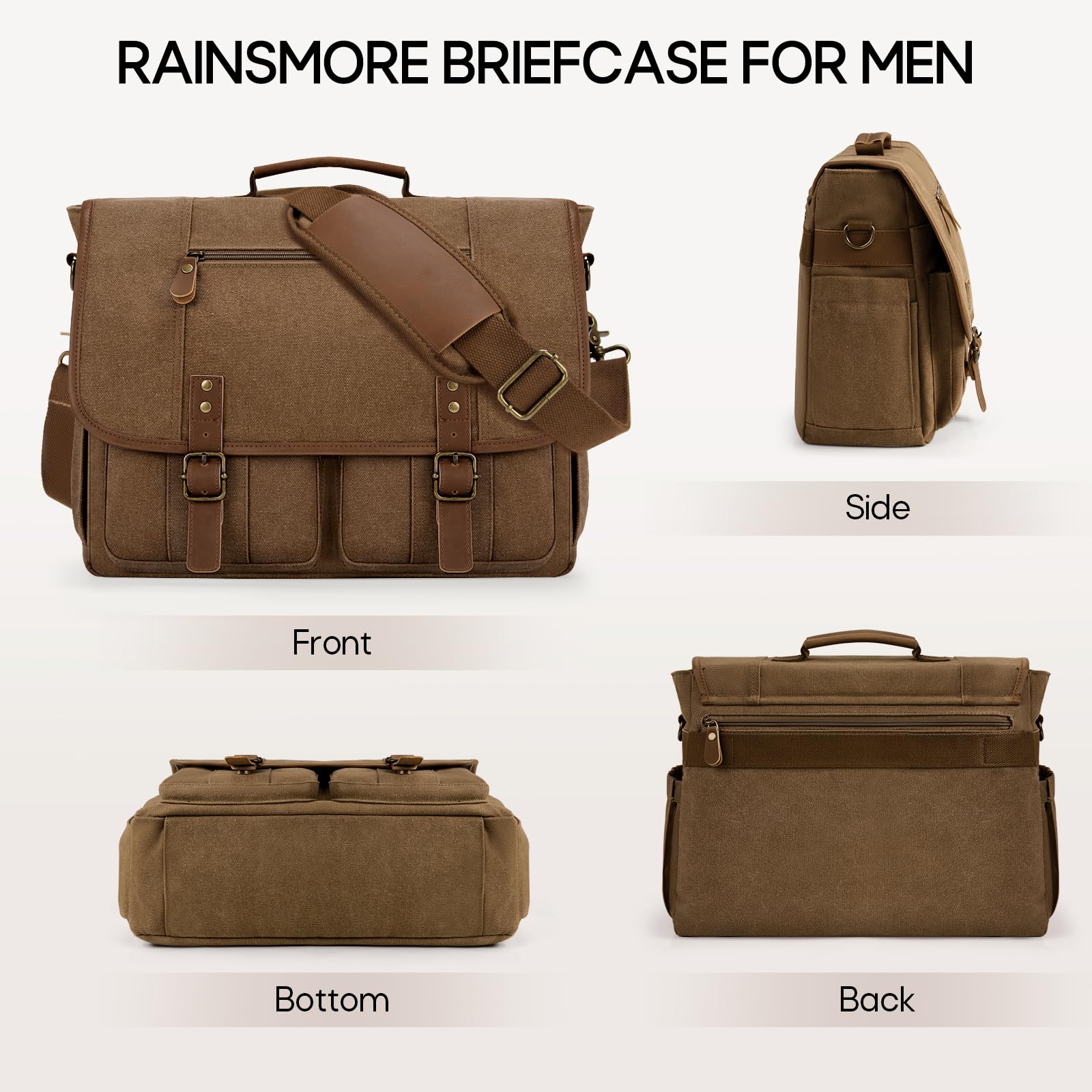 RAINSMORE Arbeitstasche Herren Vintage Aktentasche 17 Zoll Laptoptasche