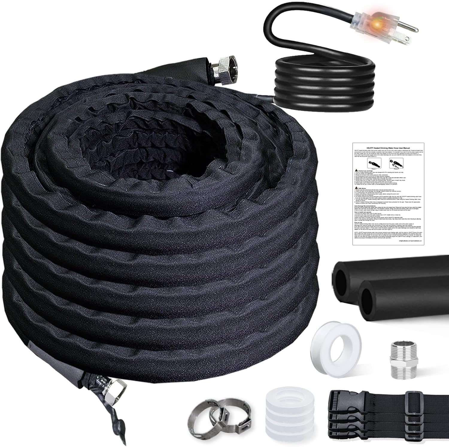 HEATIT Heated Water Hose for RV Pipe Freeze Protection Water Line with Thermostat -20 ? Antifreeze Electrical Heated Garden Water Hose for Campers, Livestock, Agriculture 120V, 50FT Black 50 Feet
