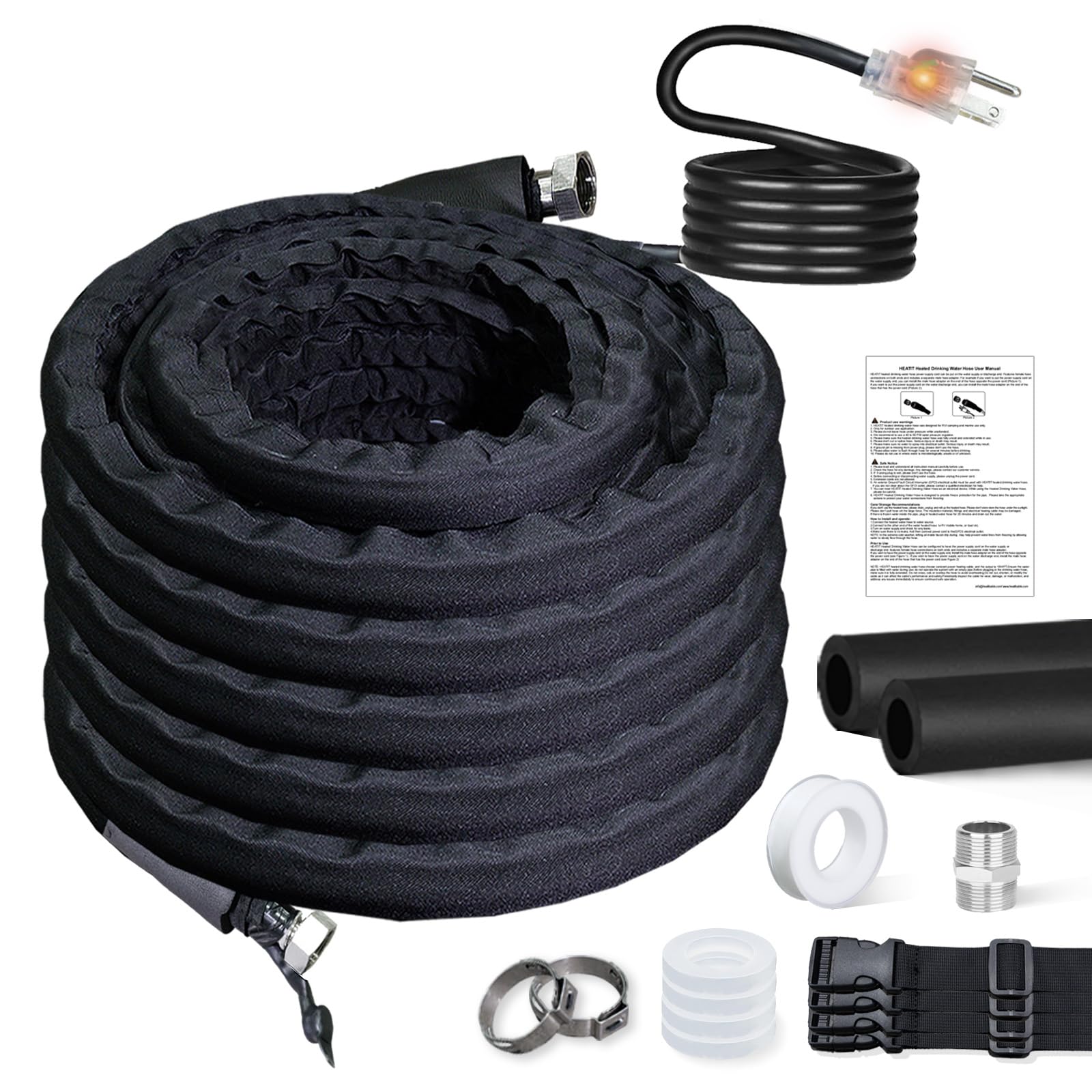 HEATIT Heated Water Hose for RV Pipe Freeze Protection Water Line with Thermostat -20  Antifreeze Electrical Heated Garden Water Hose for Campers, Livestock, Agriculture 120V, 50FT