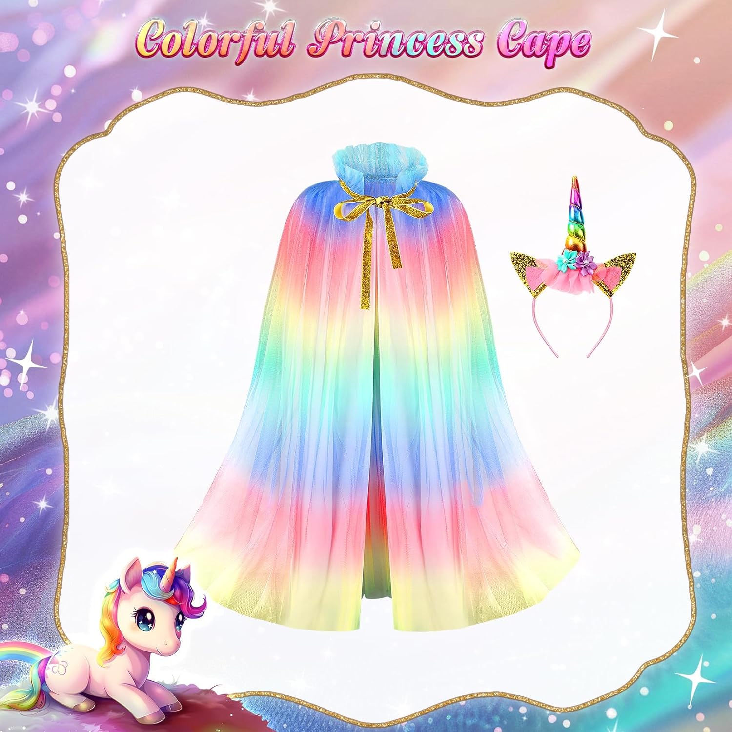 Princess Dress Up Clothes for Little Girls: Princess Costume for Girls Toddler, Unicorn Costume & Mermaid Costume, Girl Toys Age 3 4 5 6 Year Old Girl Birthday Gifts with Cape, Jewelry, etc - Image 7