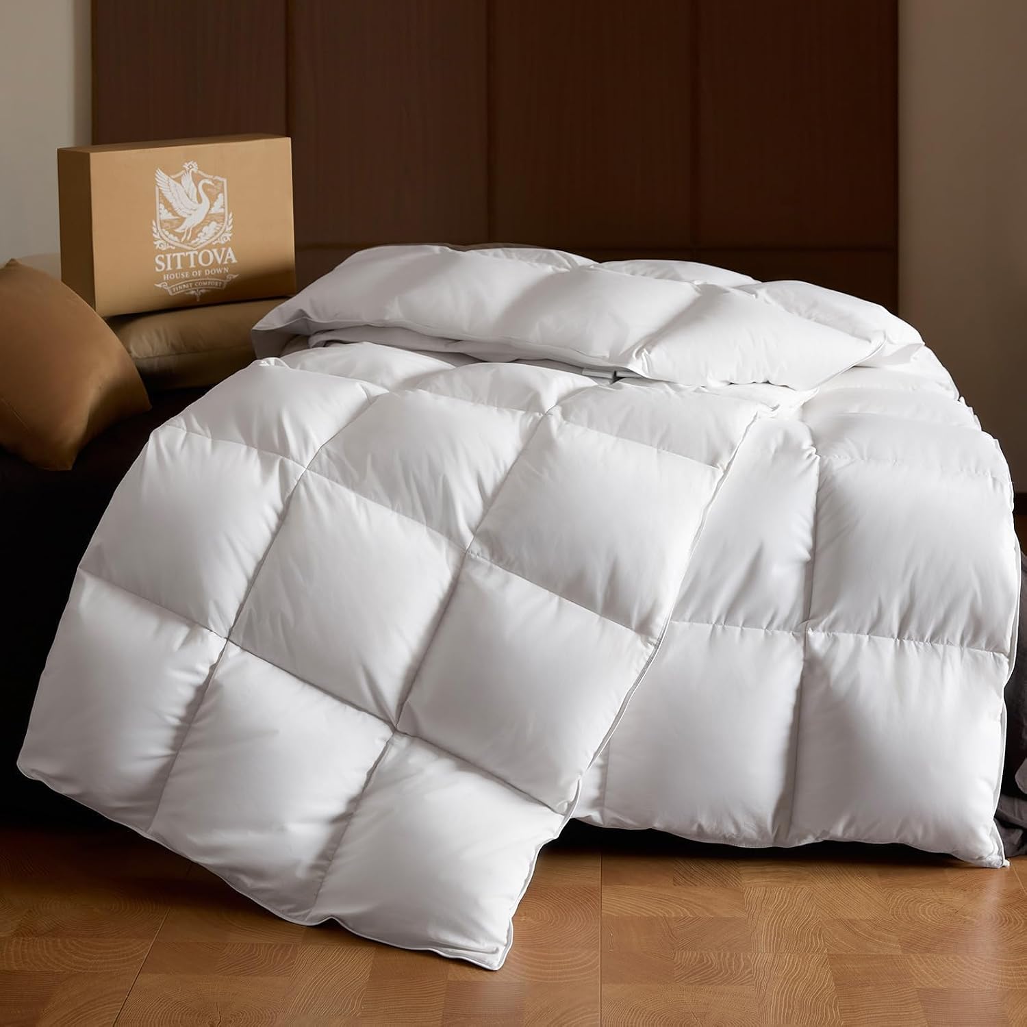 Goose Down Fiber Comforter California King – Summer Hotel Quality Duvet Insert, High Fill Power, Ultra Soft 100% Cotton, Box-Stitched, Lightweight Luxurious White Cooling Comforter, 96"x 106"