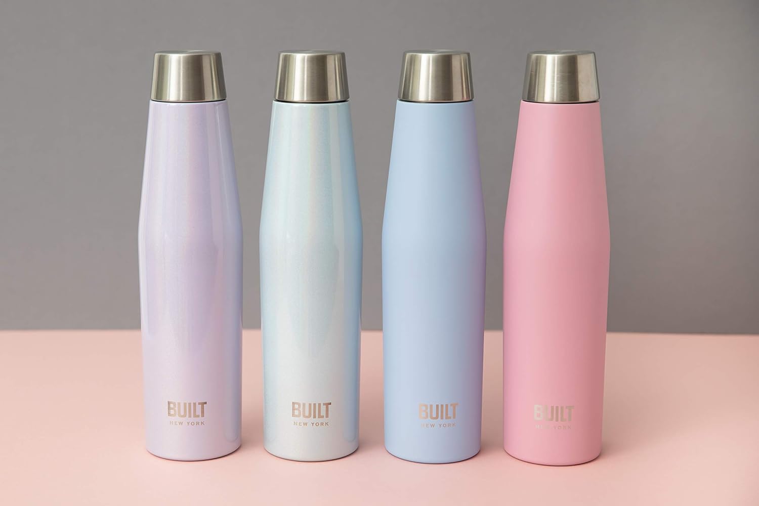 Built Apex Insulated Water Bottle with Leakproof Perfect Seal Lid, Sweatproof 100% Reusable BPA Free 18/8 Stainless Steel Flask, Iridescent Blue, 540 ml