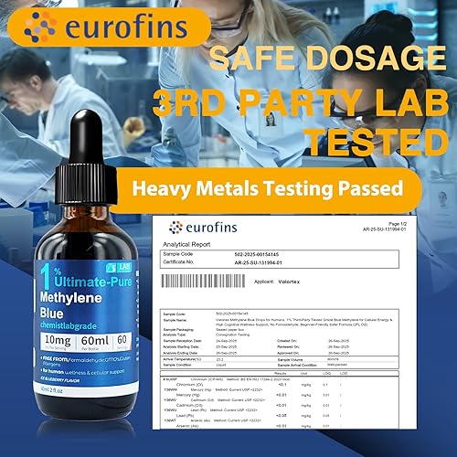 Miniatura 4 de Gotas de azul de metileno para humanos, 1% de metileno azul de grado probado por terceros para energía celular y alto apoyo de bienestar cognitivo,