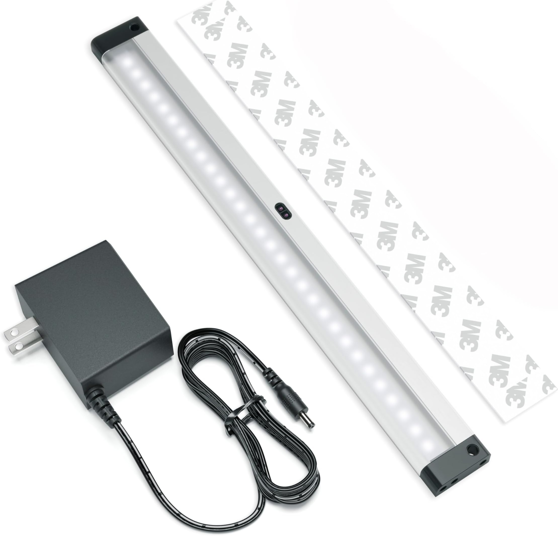 EShineHand Wave Activated Under Cabinet LED Lighting Kit, Dimmable, 1-Pack 12 in - Touchless Dimming Control, Black Under Counter Lights for Kitchen, Garage, Office, Shelf - Cool White (6000K)