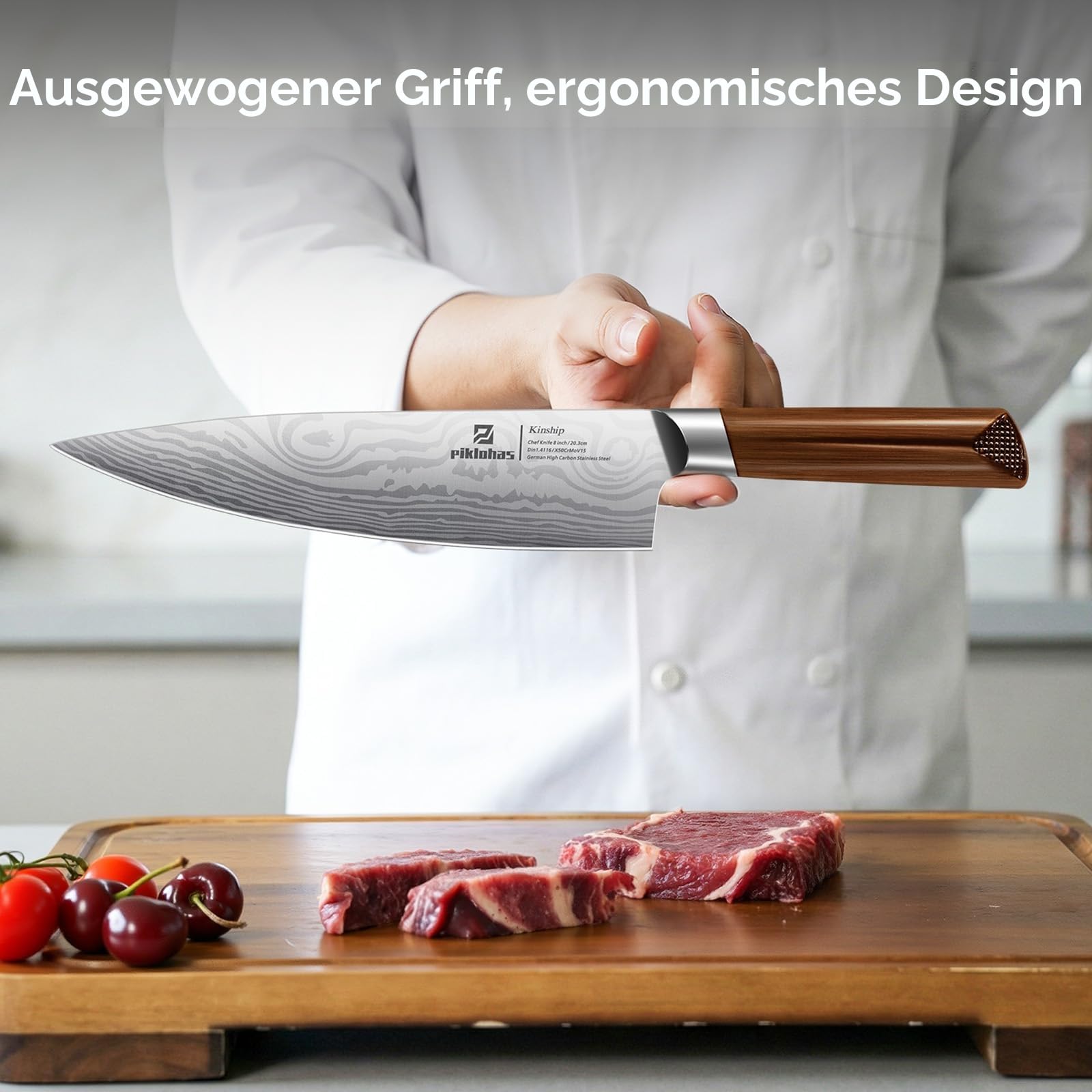 Küchenmesser-Sets mit Block, Piklohas 15 Stück Messersets mit magnetischem, abnehmbarem Messerhalter, Hartstahl Damastmuster, Kochmesserset mit Steakmessern, ideal für Hauseinweihungsgeschenk