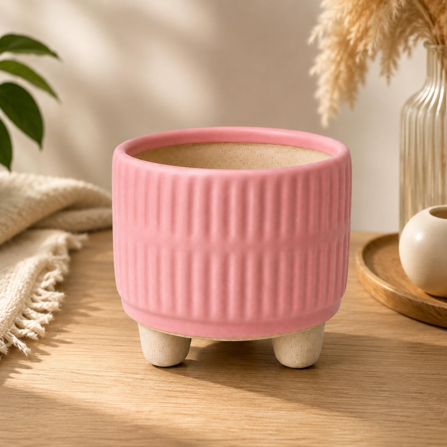 ecofynd 3.5 Inch Ceramic Plant Pots with Drainage Hole, Modern Decorative Clay Flower Pots for Indoor Plants, Home Garden Decor for Living Room, Bedroom & Interior Spaces (CPOT044-LPNK)-picture-28