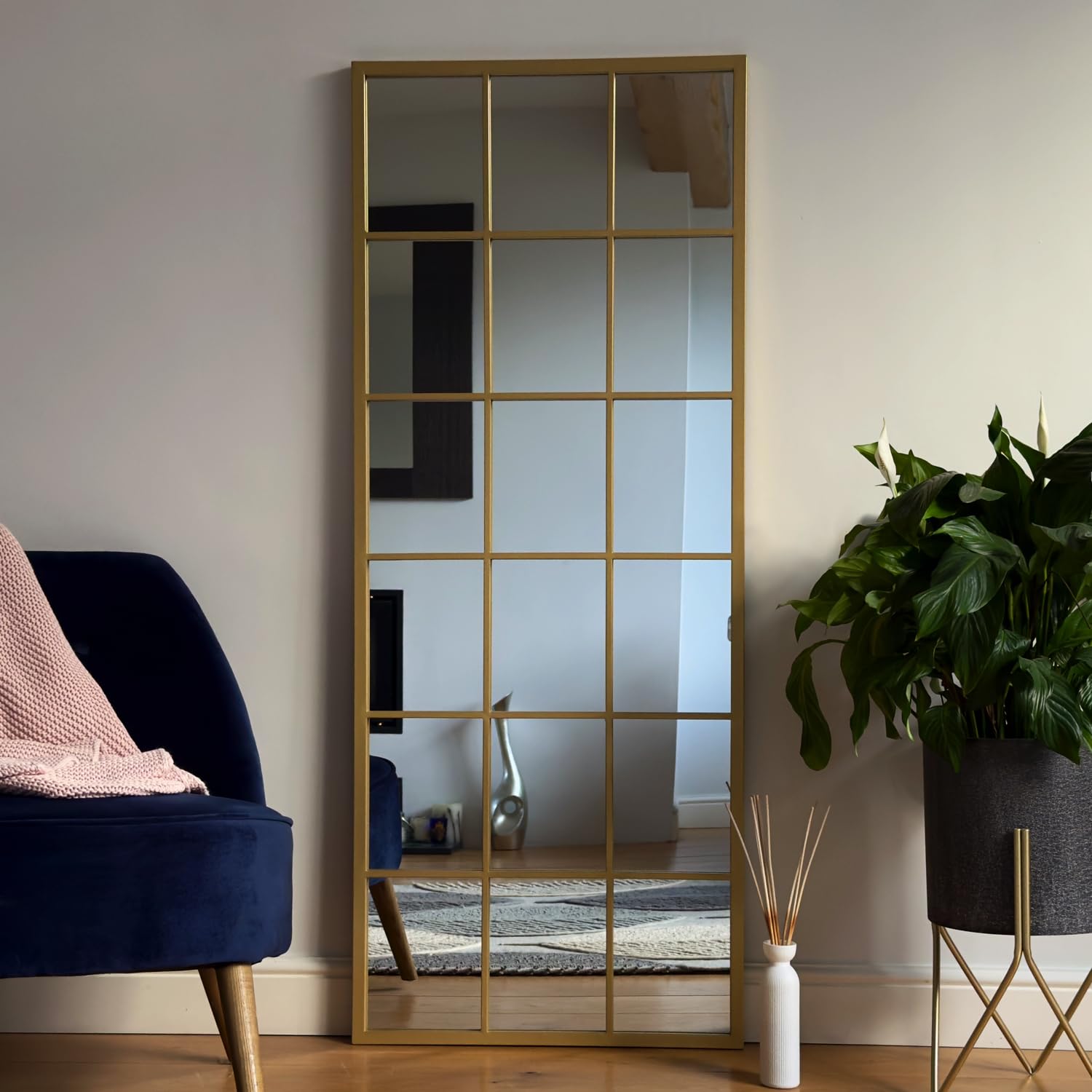 Jobu | Full Length Gold Mirror - 150cm x 60cm home | Large Rectangle Modern Wall & Standing Mirror with Lattice Design for Bathroom, Bedroom, or Hallway | Kyo