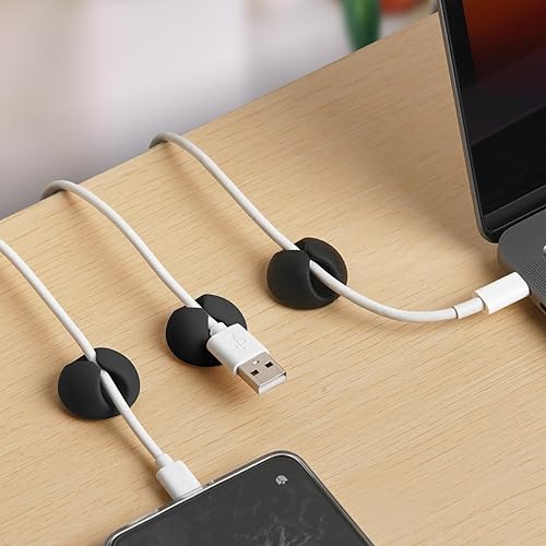 Miniatura 5 de tifanso 6 clips de cable negros  Soporte adhesivo para cable organizador de alambre para escritorio, soportes de alambre para cables, mesita de