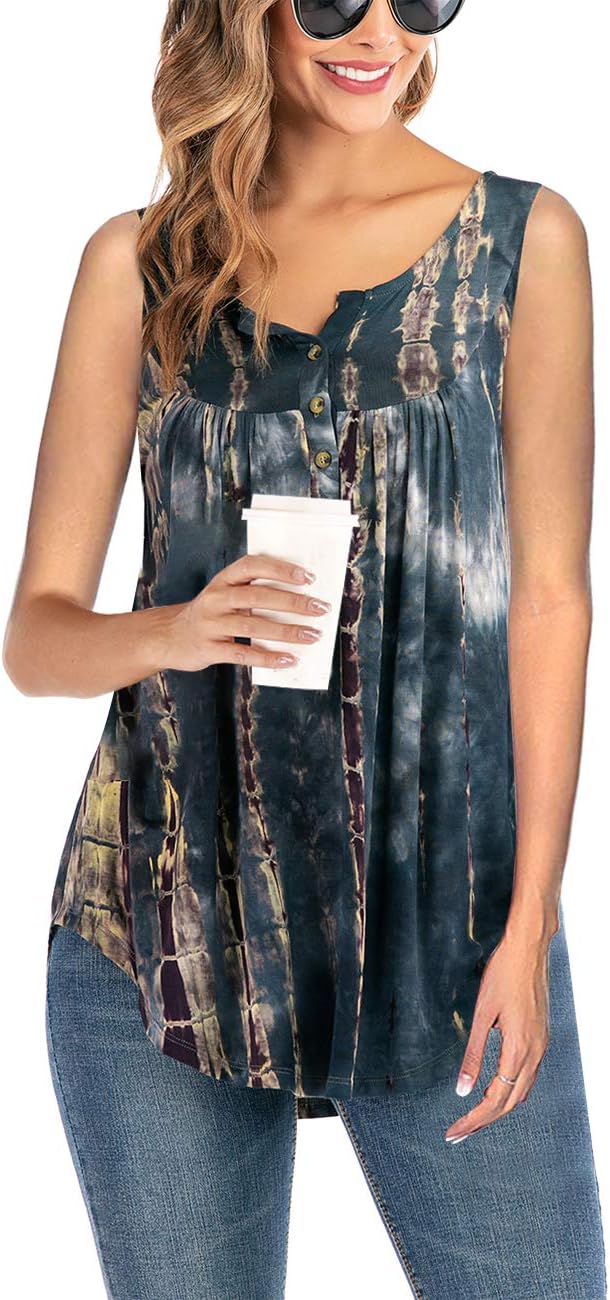 AMCLOS Womens Tops V Neck Tanks Summer Sleeveless Shirts Swing Flowy Tunic Ruffle Button Down Casual Vest Blouses