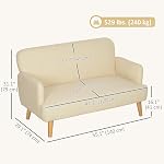 HOMCOM 55" Sofa pour les amoureux, 2 Couché de canapé Velvet avec 8.3" Padding épais et jambes en bois de caoutchouc, siège d'amour rembourré pour salon, chambre, bureau à la maison, blanc crème