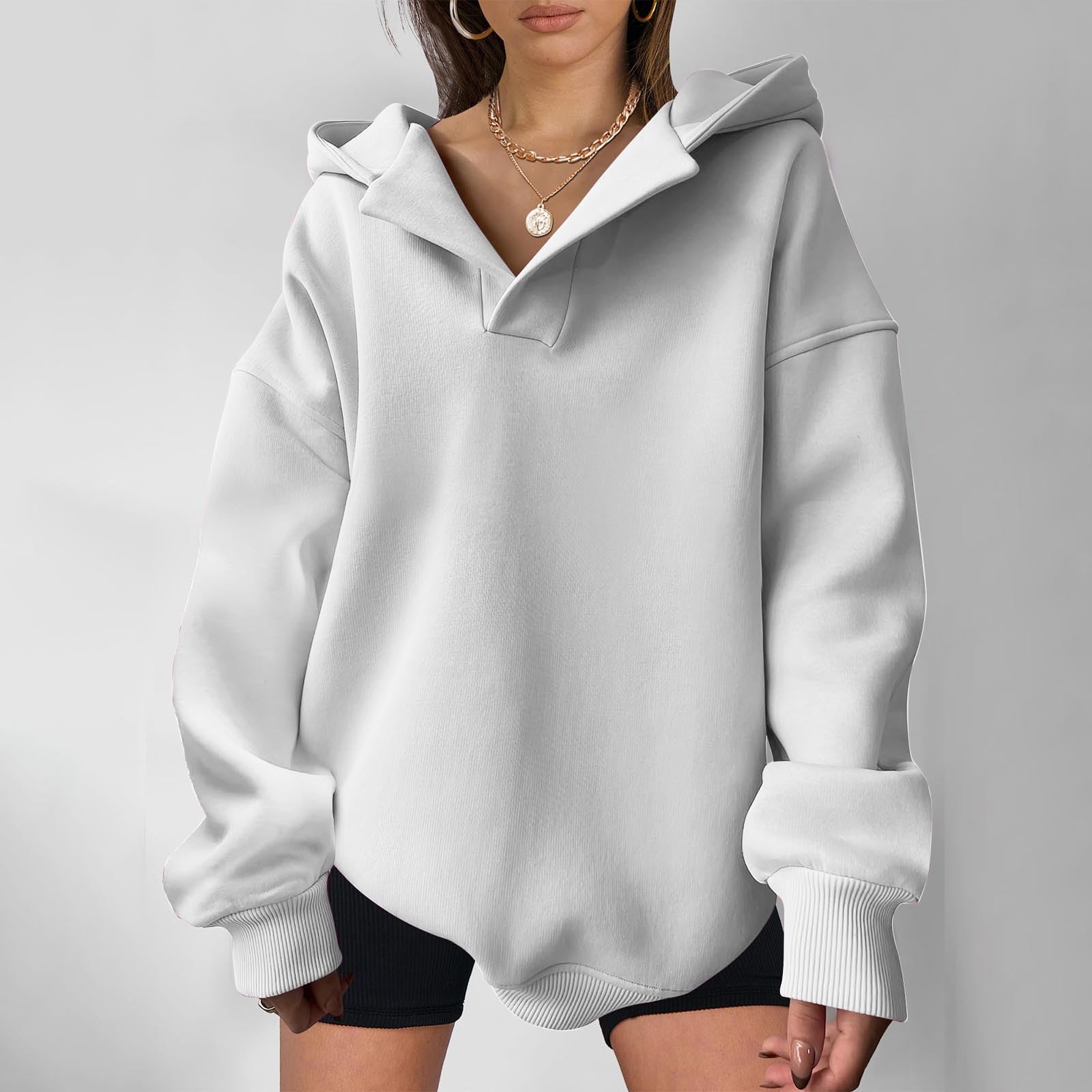 Lastesso Trendiger Langarm-Kapuzenpullover für Damen im Herbststil 2024, übergroßer Komfort-Pullover, adrette Kleidung