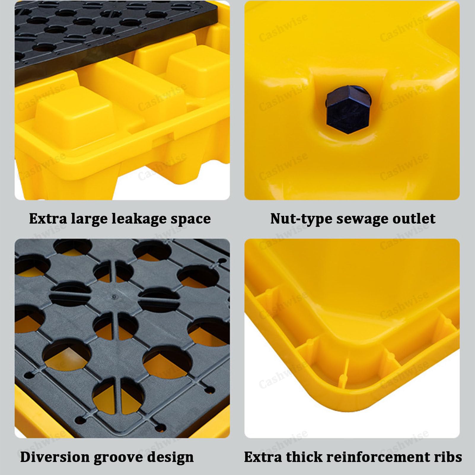 Palette modulaire de confinement des déversements pour stockage industriel de barils de pétrole – Solution robuste et écologique pour une gestion sûre des matières dangereuses
