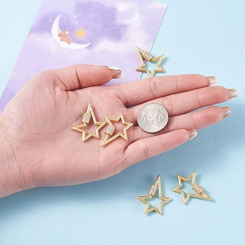Miniatura 5 de Pandahall 5pcs Real Gold Plated Star Screw Locking Carabiner Keychain Clip Brass Micro Pave Cubic Zirconia Key Carabiner Hook Clasps Quick Link for