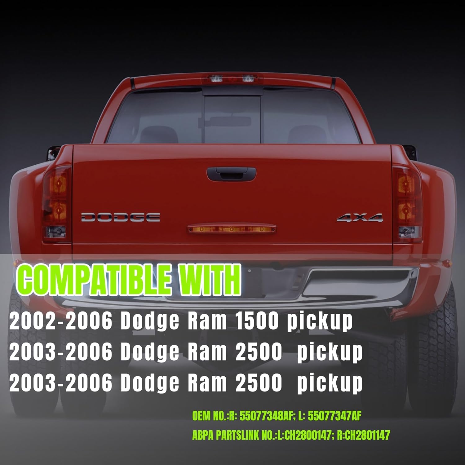 Tail Light Assembly Compatible With 2002 2003 2004 2005 2006 Dodge Ram 1500 Pickup; 2003 2004 2005 2006 Dodge Ram 2500/3500 Pickup Rear Brake Lamp Replacement Without Bulbs (Smoke-Red)