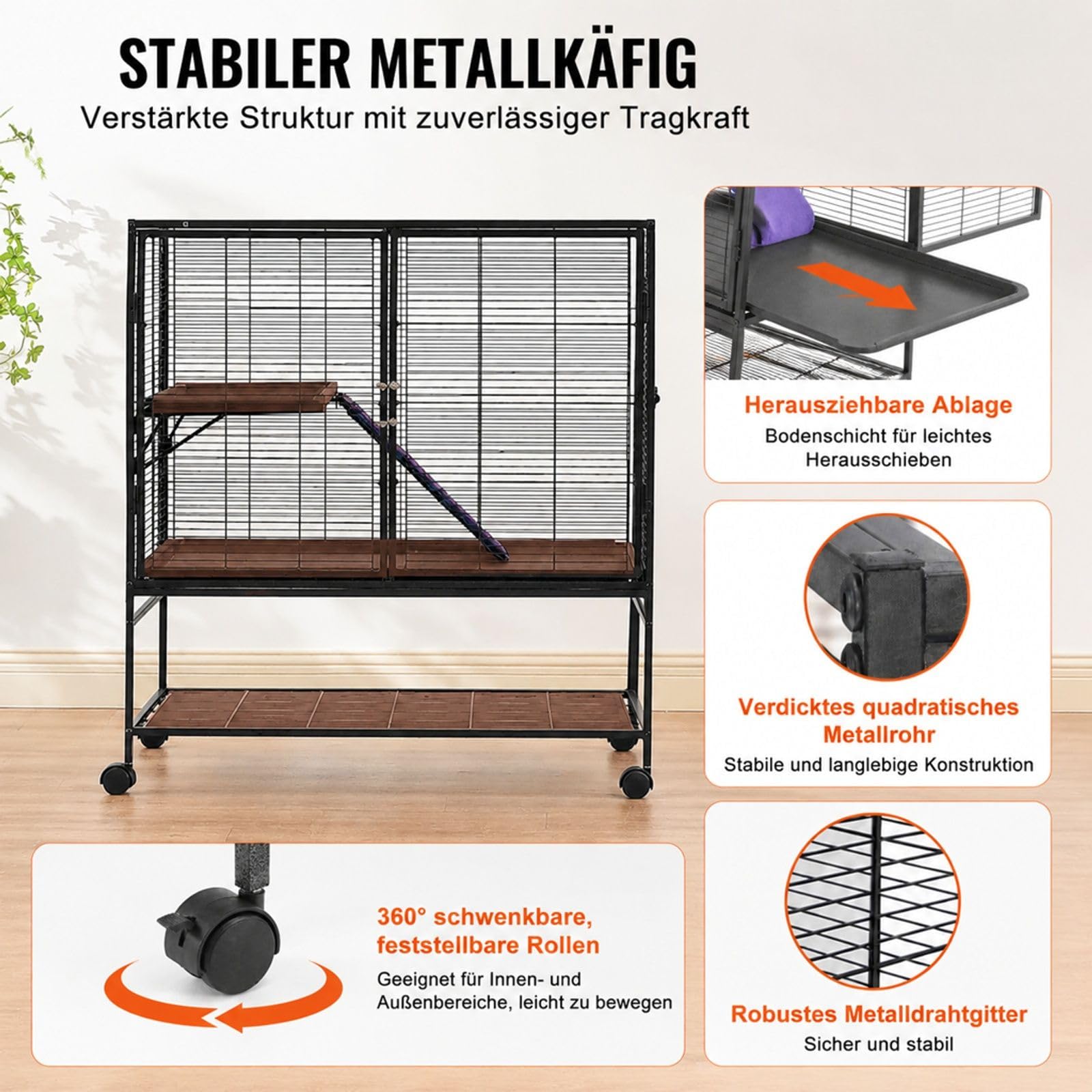Frettchenkäfig 2-stöckig mit Tablett und Rampe für Kleintiere