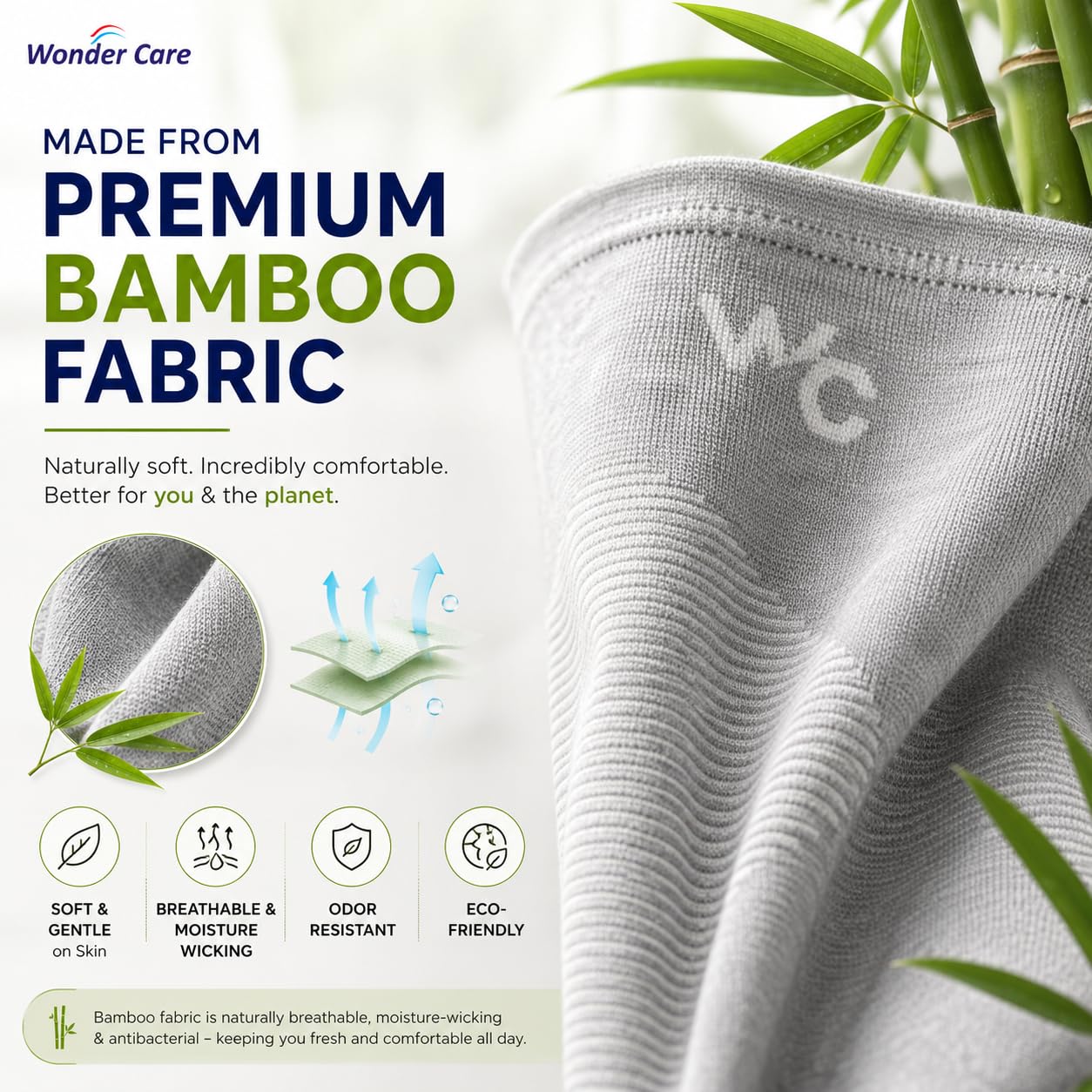 Wonder Care Genouillère en bambou - Genouillère pour homme et femme - Genouillère pour arthrose, ménisque et sport - Bandage de compression avec stabilisation - Genouillère pour fitness (5XL)