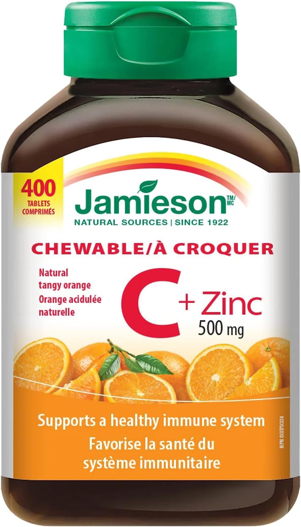 2 Bottles x Jamieson Chewable Vitamin C + Zinc, 500mg / 2mg, Natural Tangy Orange, 200 tabs