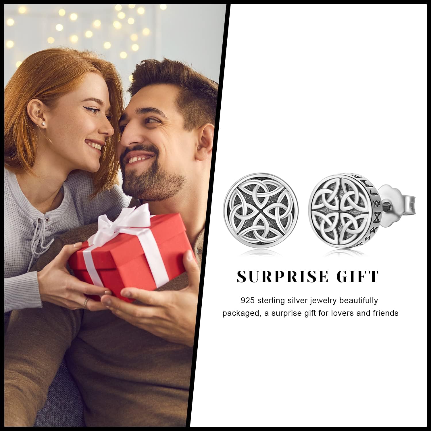 Black Onyx Earrings 925 Sterling Silver Celtic Viking Earrings Zircon Stud Earrings Hypoallergenic Punk Gothic Jewelry Gifts for Women Men