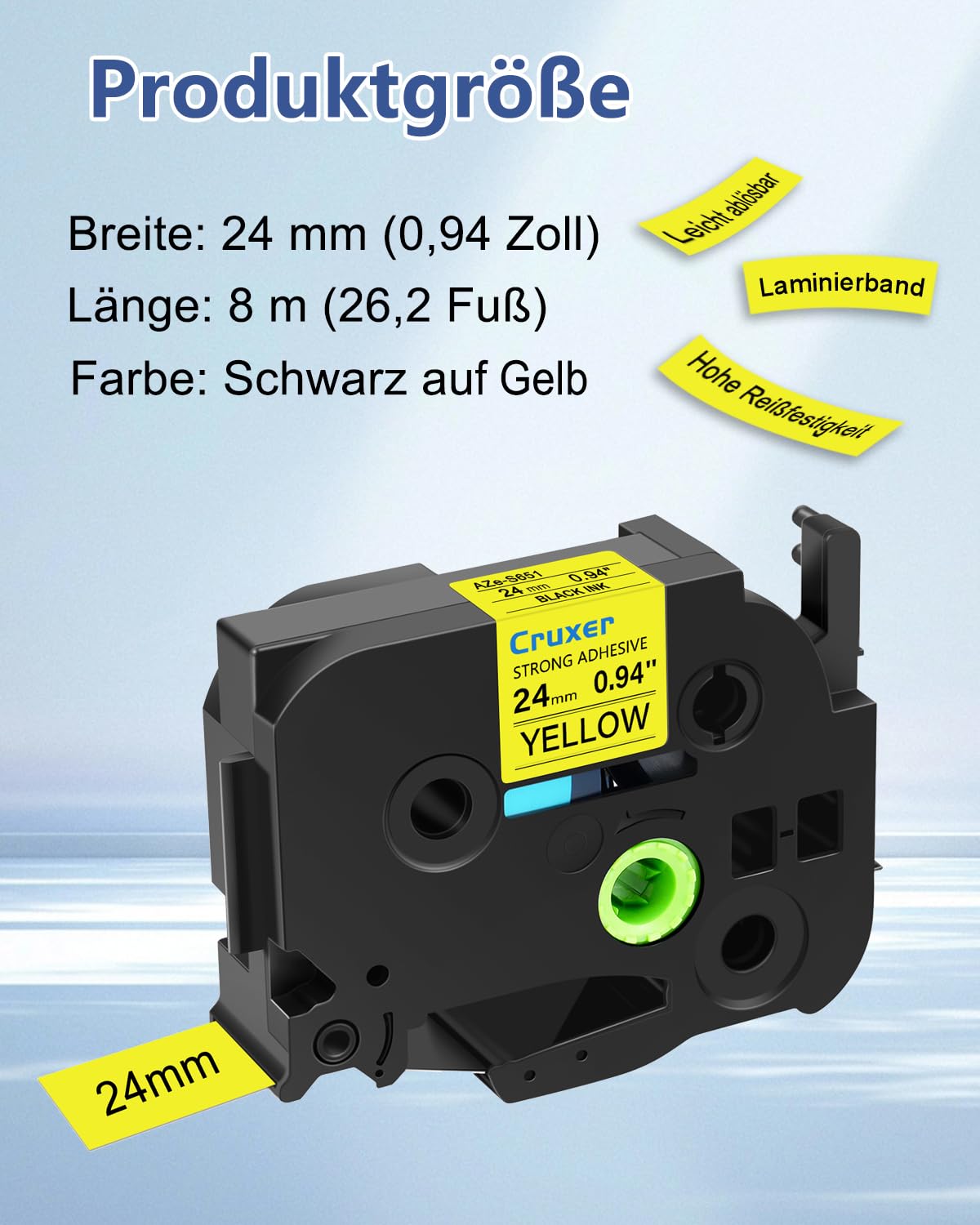 Cruxer 10er-Pack Kompatibel mit Ptouch TZe-S651 24 mm Schwarz auf Gelb | TZeS651 Stark klebend Laminiertes Etikettenband Ersatz für Ptouch PT-D600 E500 H500 P710BT 1400 9200DX Etikettendrucker