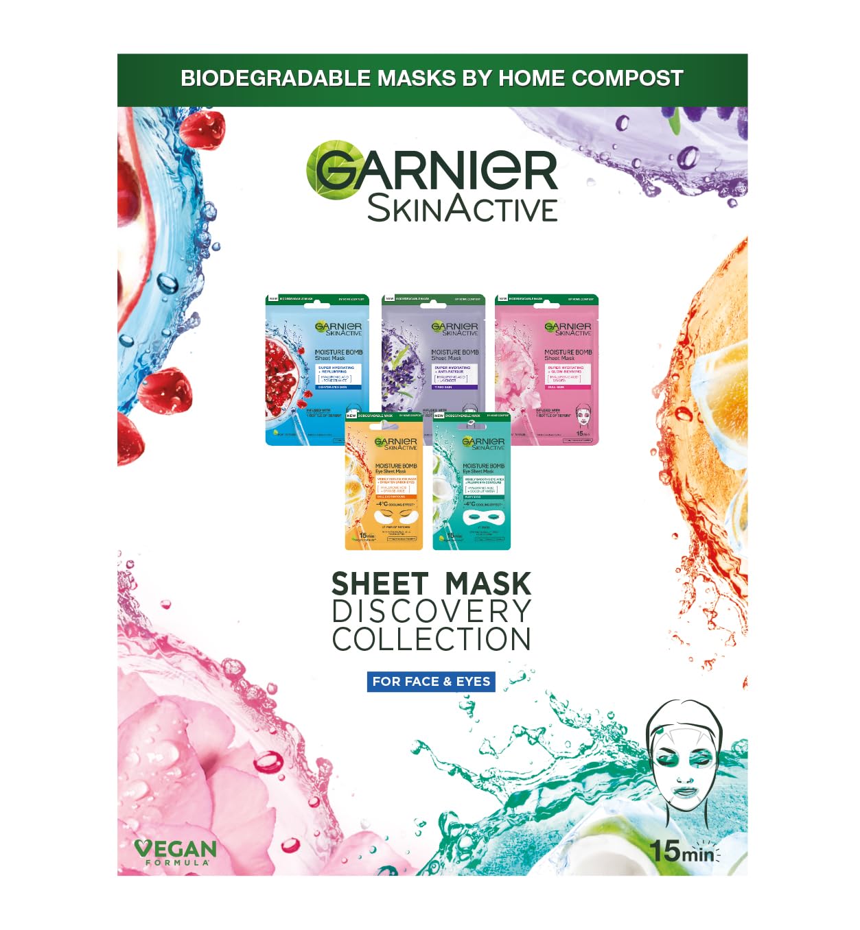 Garnier Tuchmasken-Set Tuchmasken-Set mit fünf Masken, Discovery Collection, Hyaluron-Boost