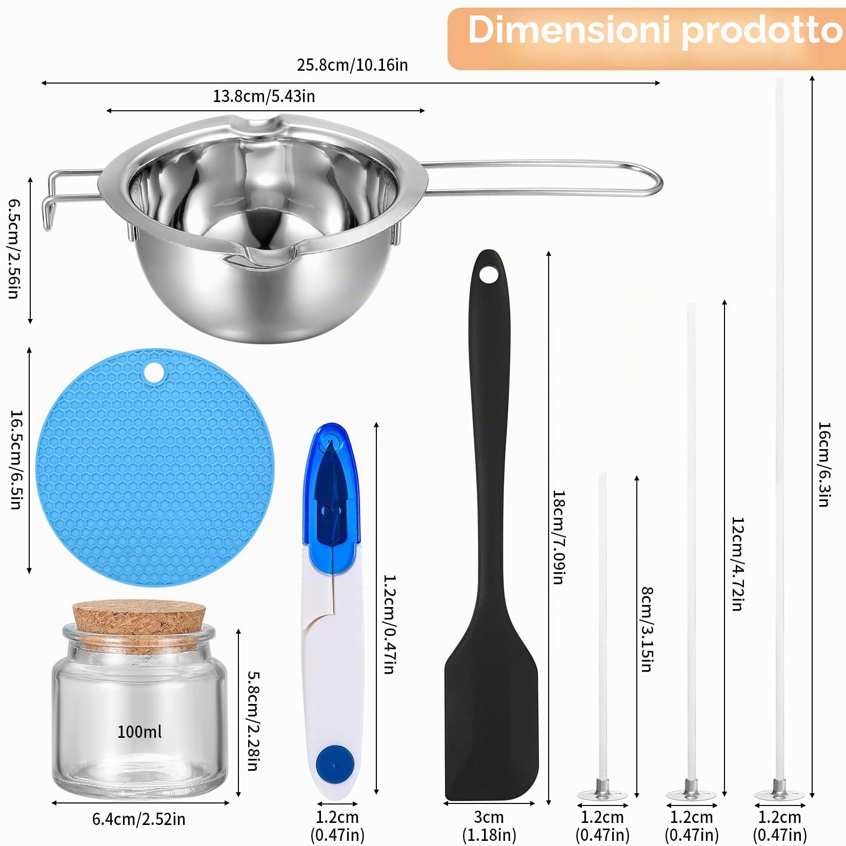 NPFVKSA Kit per la creazione di candele, vaso fuso di cera da 480 ml, 120 stoppini per candele, 3 set di vasi di cera, 120 adesivi per stoppini per candele, kit per la creazione di candele per adulti