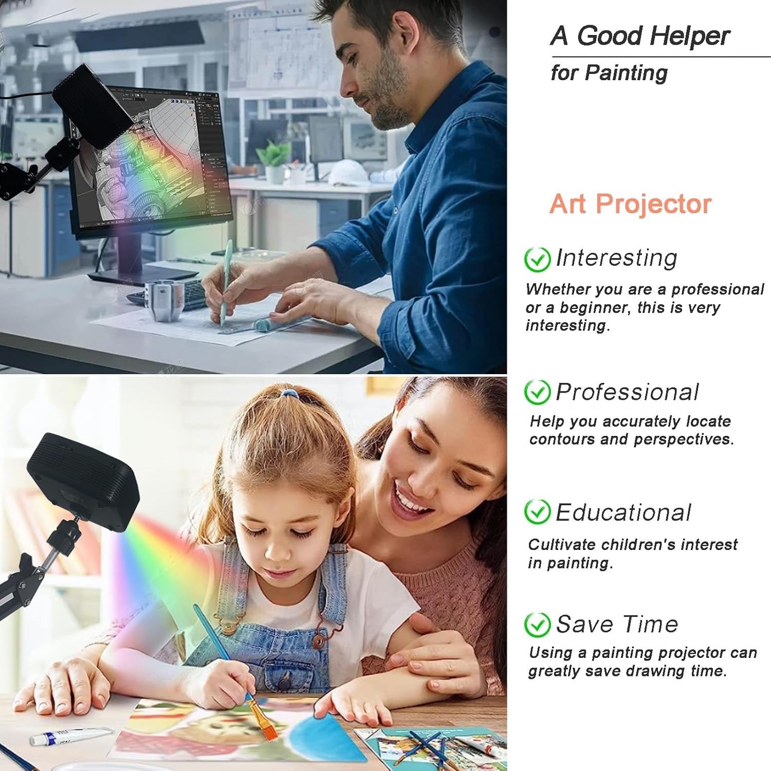 Kunstprojektorlampe, Kunstprojektorlampe zum Nachzeichnen, Smart Sketcher Projektor für Kinder und Erwachsene, Kabellose Bildschirmverbindung, Zeichentafel, DIY-Skizzenmaltisch,