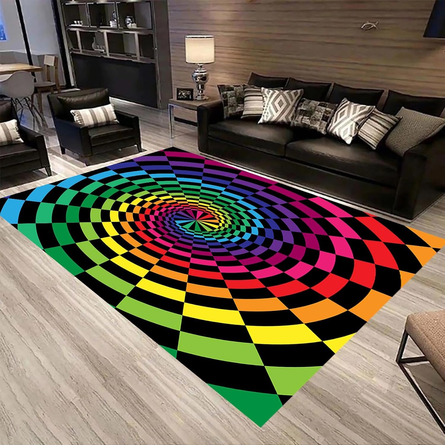 Tapis flanelle géométrique abstrait 3D grand format pour salon