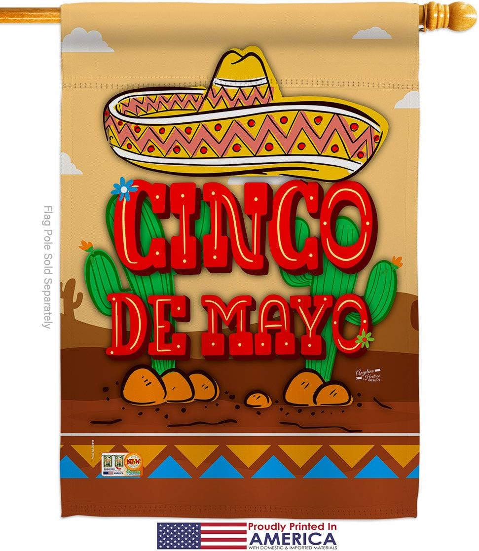 Southwest Cinco de Mayo House Flag Summertime Party Cactus Pinata Sombrero Mexican Fiesta Outdoor Small Decorative Gift Yard Banner Made In USA 28 X 40