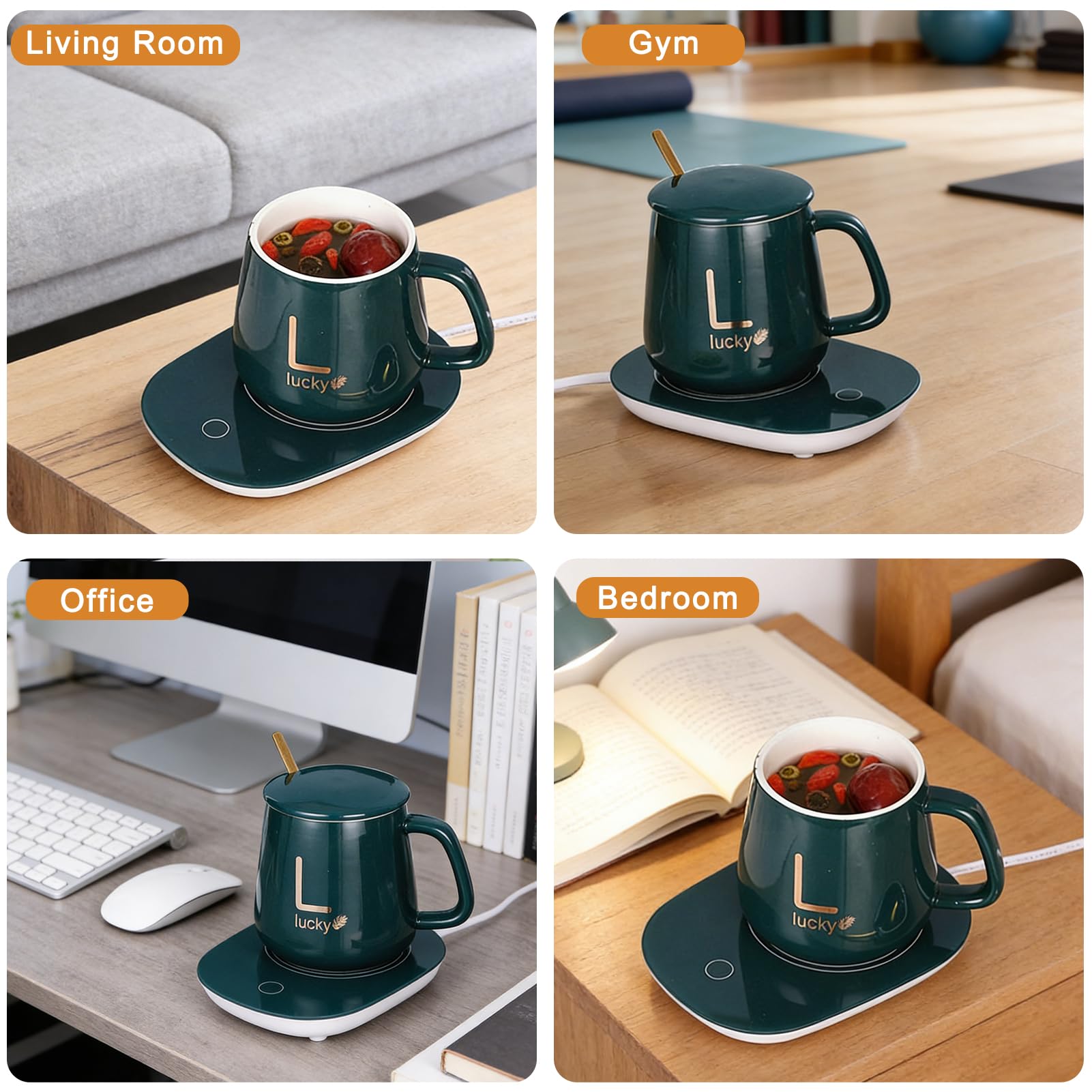 Scaldabicchiere USB con funzioni intelligenti progettato per mantenere una temperatura ottimale (verde con tazza)