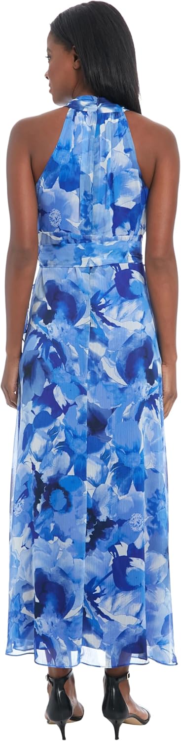 London Times Womens V-Neck Waist Tie Ruffle Cascade Dress for Women | Wedding Guest Dresses for Women - Image 3