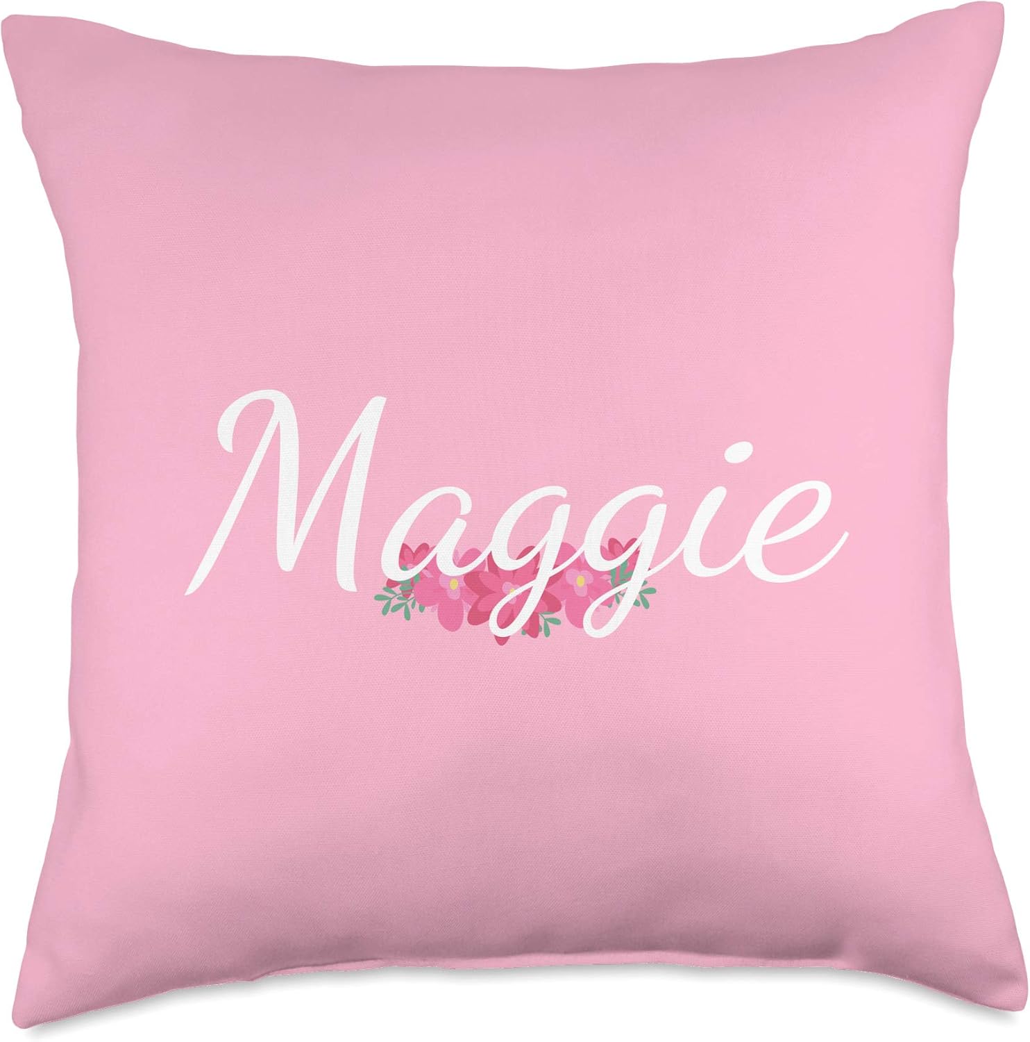 Custom Maggie Gift Personalized Name Flowers Floral Pink Throw Pillow