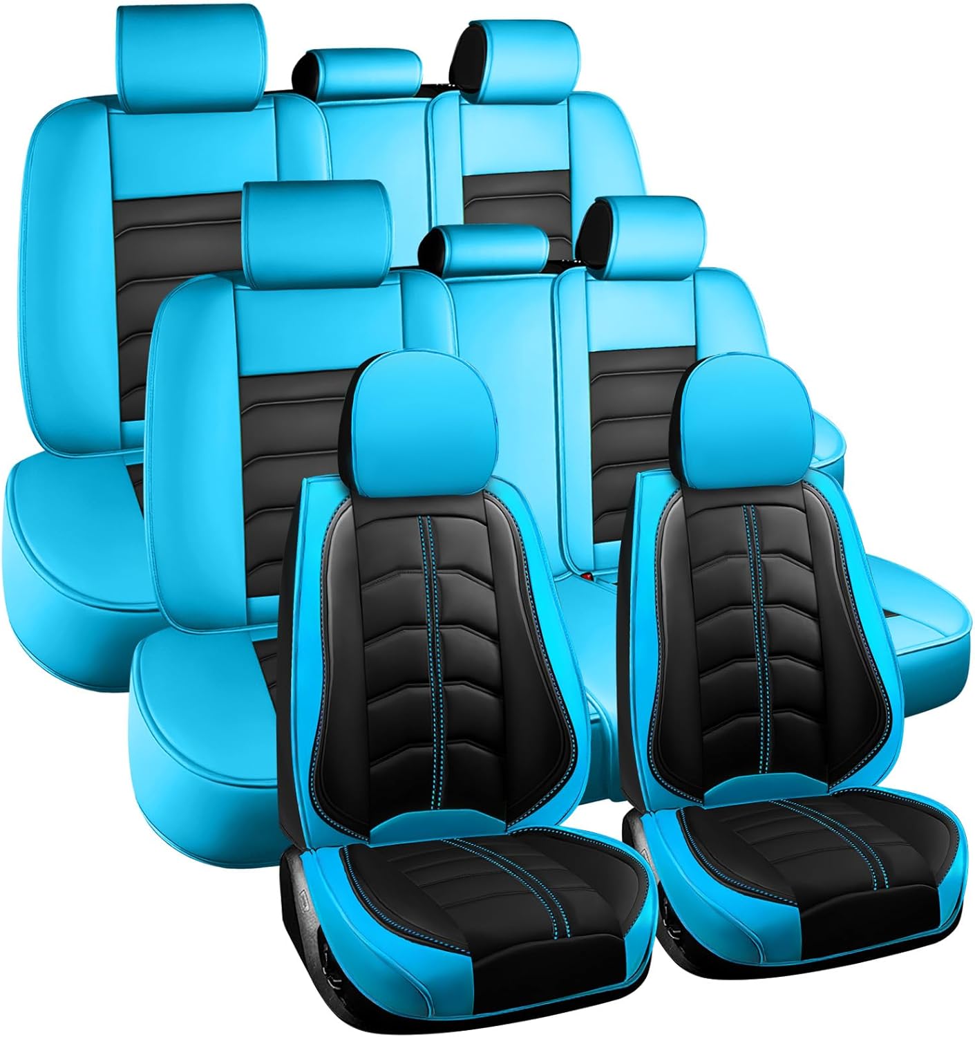 Car Seat Cover 8 Seats for Toyota Highlander Hybrid 2006-2025, Durable Wear Resistant Waterproof Seat Cover, Breathable No Odor Premium Leather Car Interior Accessories.(8 Standard,Black Blue)