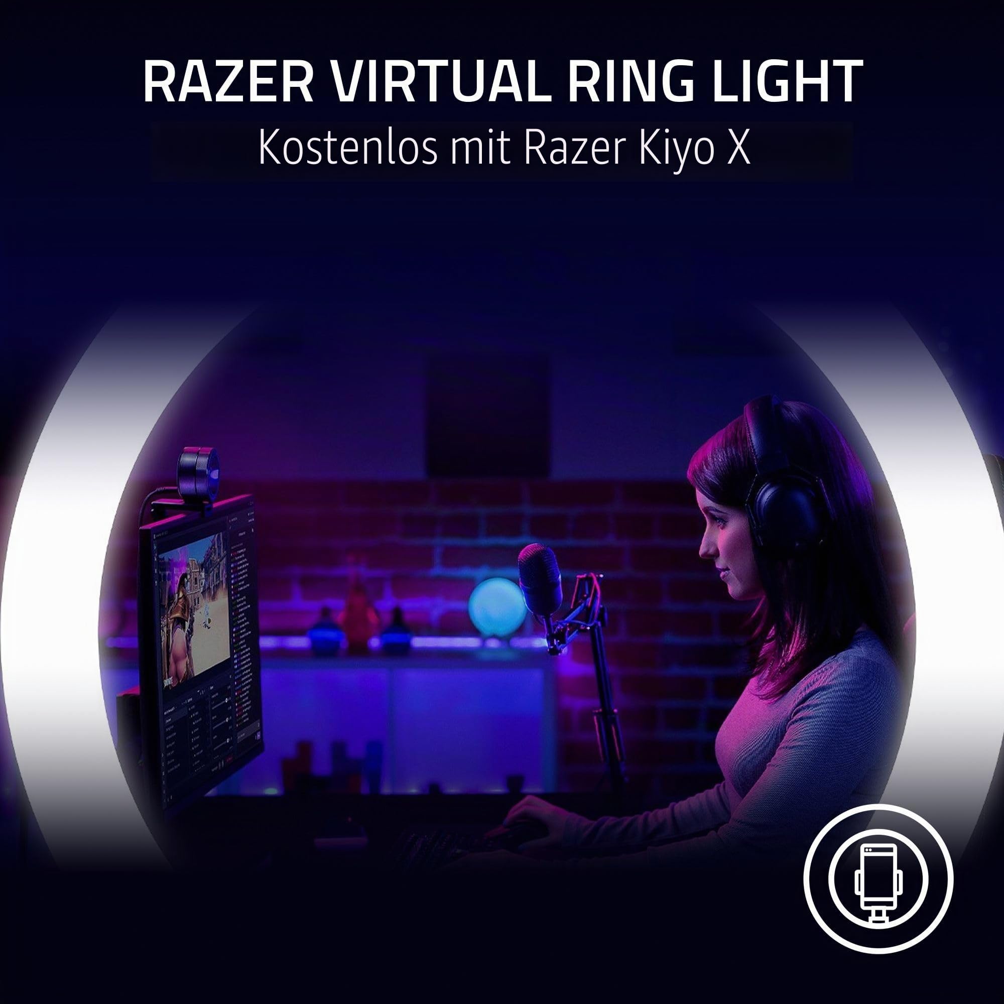 Razer Kiyo X - USB-Webcam für Streaming in Full-HD (1080p 30 FPS oder 720p 60 FPS, Autofokus, Plug + Play, vollständig anpassbare Einstellungen, flexibel zu befestigen) Schwarz
