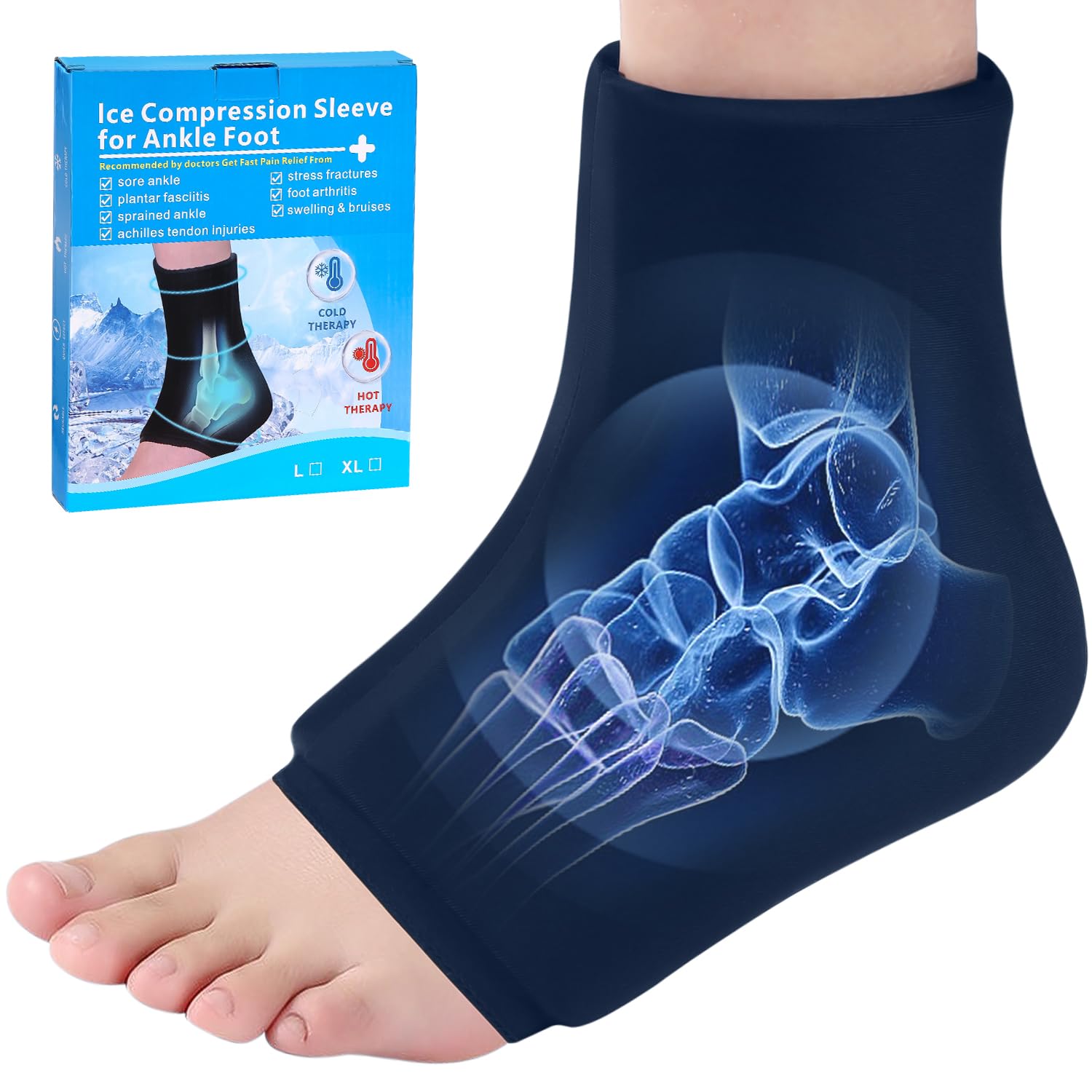 Manguito de enfriamiento para tendinitis de Aquiles, bolsa de hielo para tobillo y pie, gel de hielo para terapias de calor y frío, almohadillas de enfriamiento para pies, para esguince de tobillo