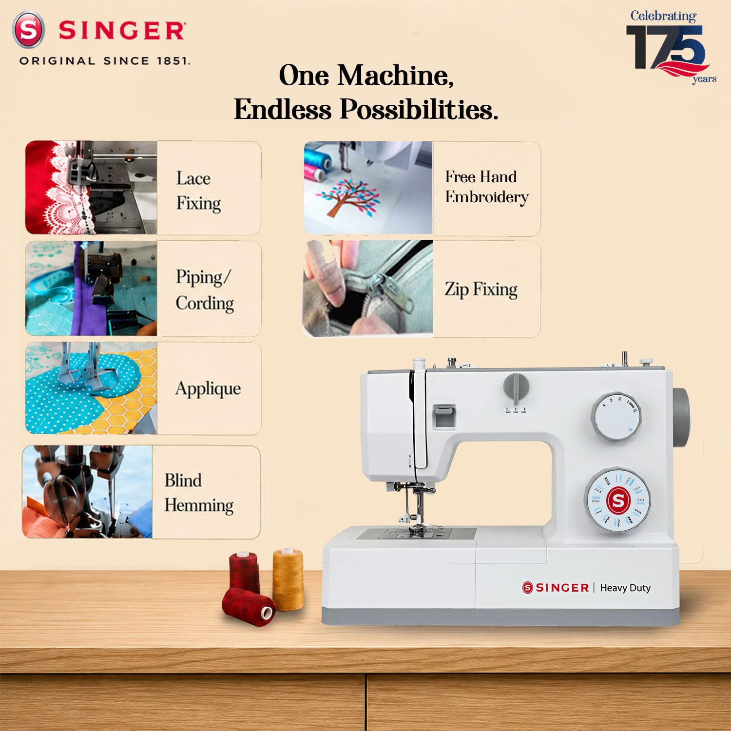 SINGER HD 4323 BLDC Sewing Machine Electric | 23 Built-In Stitches | 58 Stitch Functions | 1-Step Buttonhole | Adjustable Width (6mm) & Length | LED Light | Automatic Bobbin Winding | Easy Stitch Dial — Amazon image 8