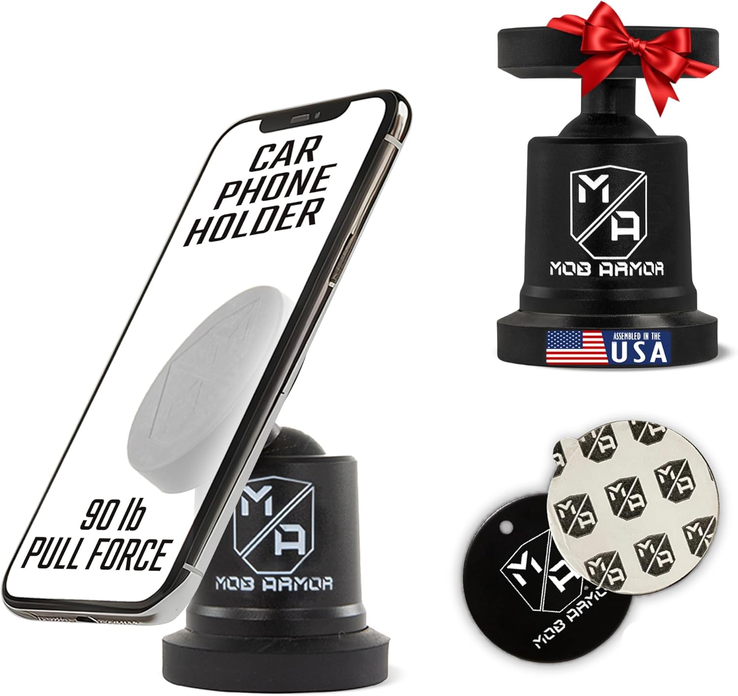 Mob Armor MobNetic Maxx - Magnetic Phone Holder for Car, USA Assembled Car Phone Mount, Supports iPhone & Android, Christmas, White Elephant for Men, Dad, Boyfriend, Husband - Black