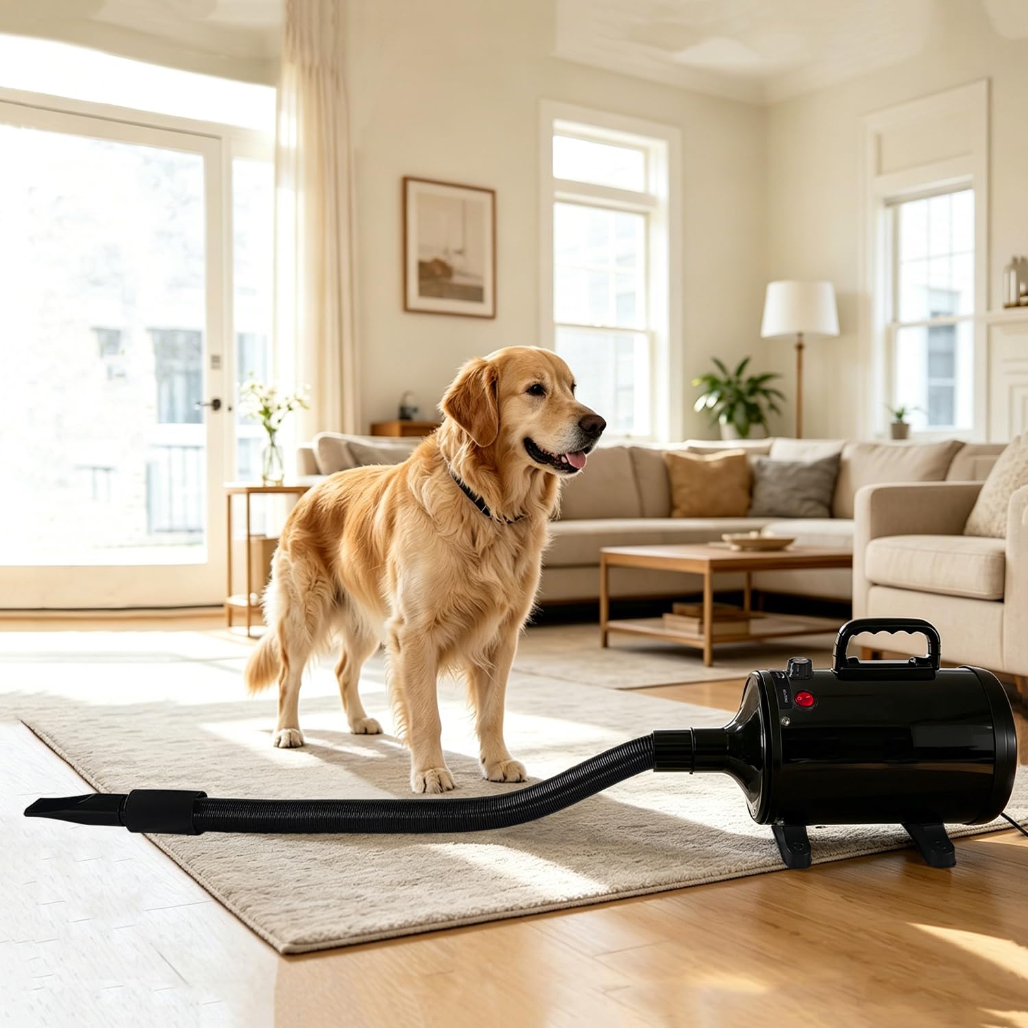 Sèche-Cheveux Pour Chien,2800W Souffleur de Soins Pour Chien,Noir | Pour Animaux Vitesse Continue et température réglable,4 Buses