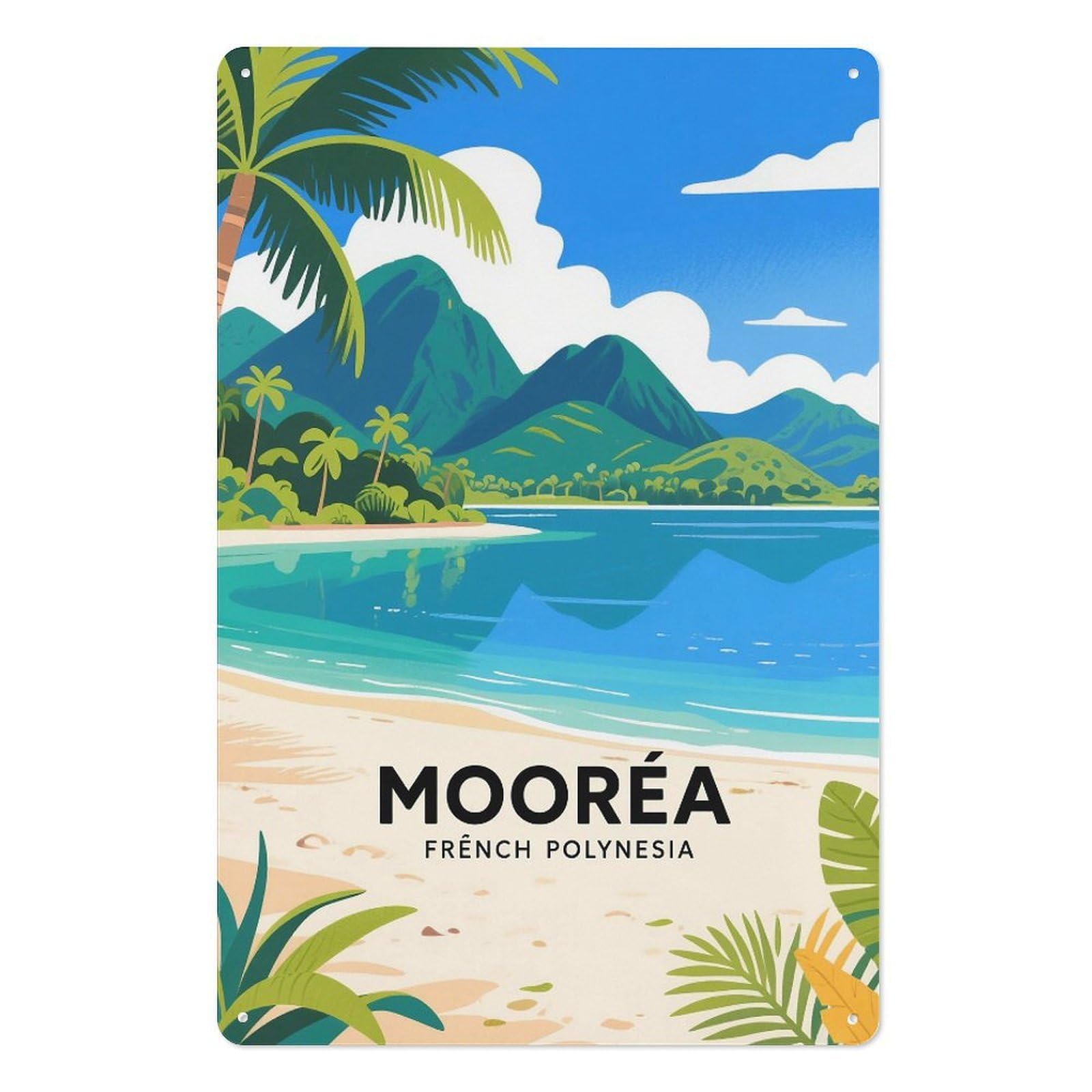 Moorea French Polynesia Retro Design Tin Paintings Vintage Tin Sign 08x12inch(20x30cm) Wall Art for Home Office Bedroom Living Room Cafes Wall Decor