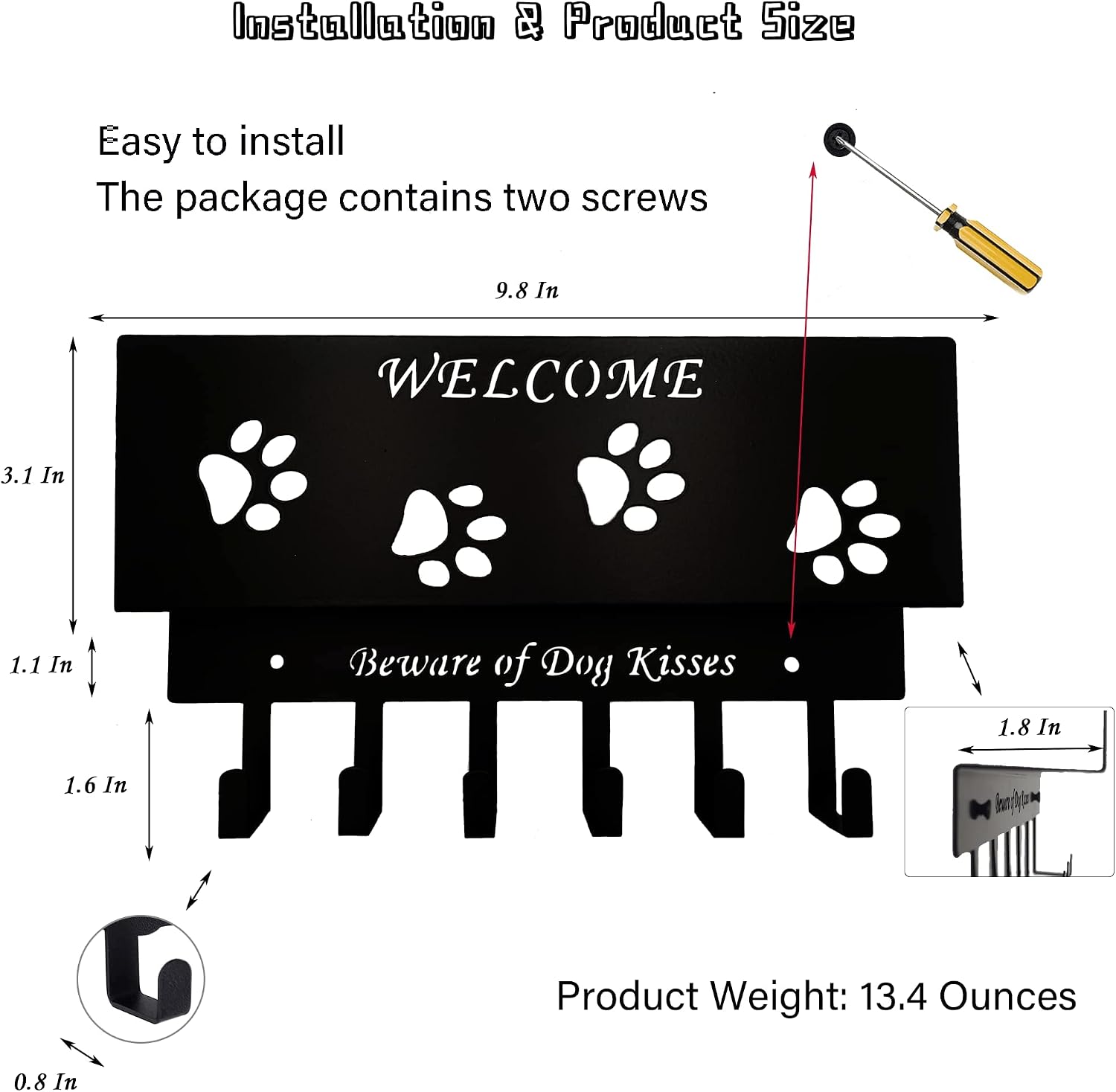 Dog Leash Holder For Wall, Dog Stuff Storage Organizer, Mail Organizer and Key Holder Wall Mount With 6 Hooks - Dog Leash, Dog Stuff, Key, Letter, Sunglasses Organizer Wall for Entryway, Farmhouse
