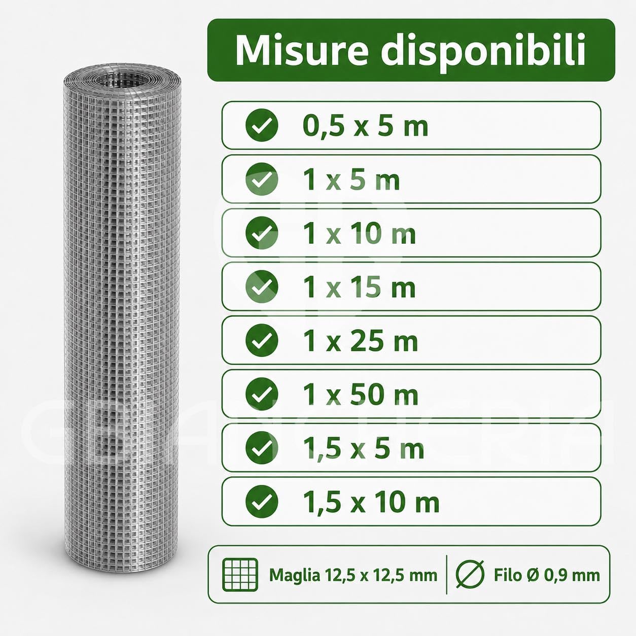 GBiancheria Rete Zincata in Rotolo Elettrosaldata a Maglia 12,5 x 12,5 mm, Filo 0,9 mm, Rete Metallica per Pollaio, Voliera, Orto, Giardino e Recinzioni (1,5 x 10 mt)