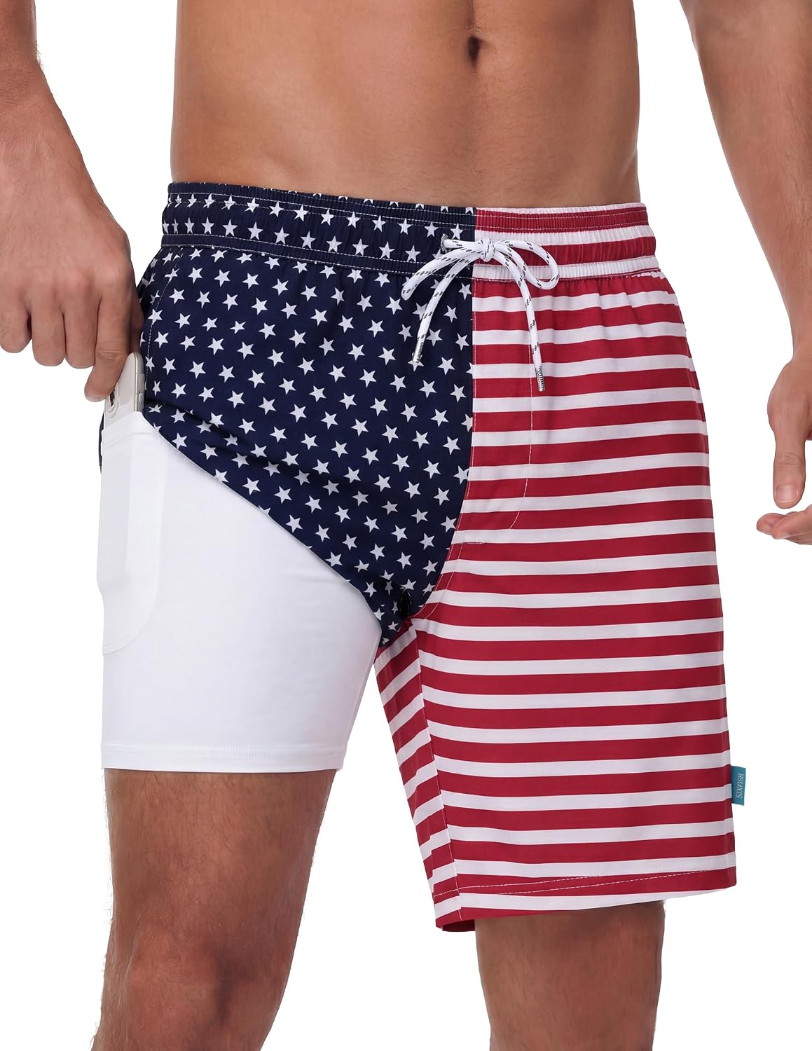 Sixfish Mens Swim Trunks with Compression Liner – 7 Inch 2 in 1 Quick Dry Soft Board Shorts with Zipper Pockets for Beach