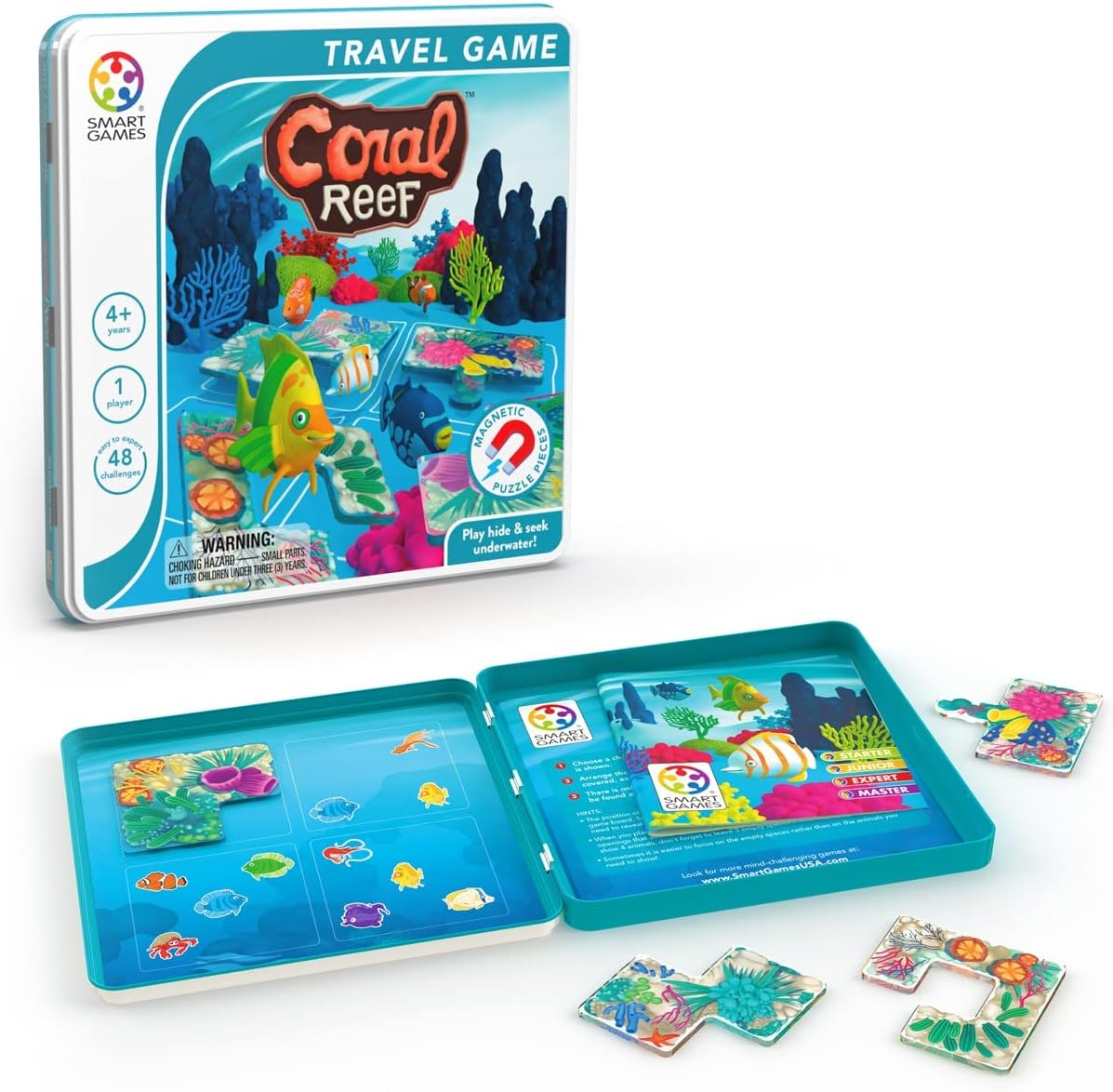 SmartGamesCoral Reef Tin Box Magnetic Travel Game with 48 Challenges for Ages 4+
