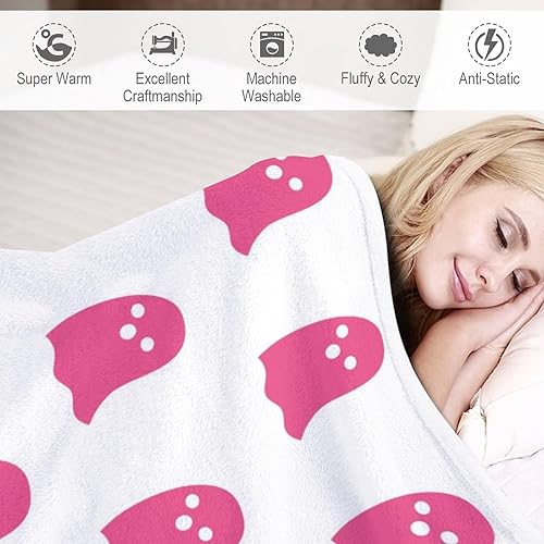 Miniatura 5 de Manta de franela con fantasma rosa viral de Halloween 2023, reversible, súper suave para todas las estaciones, manta de felpa kawaii linda manta
