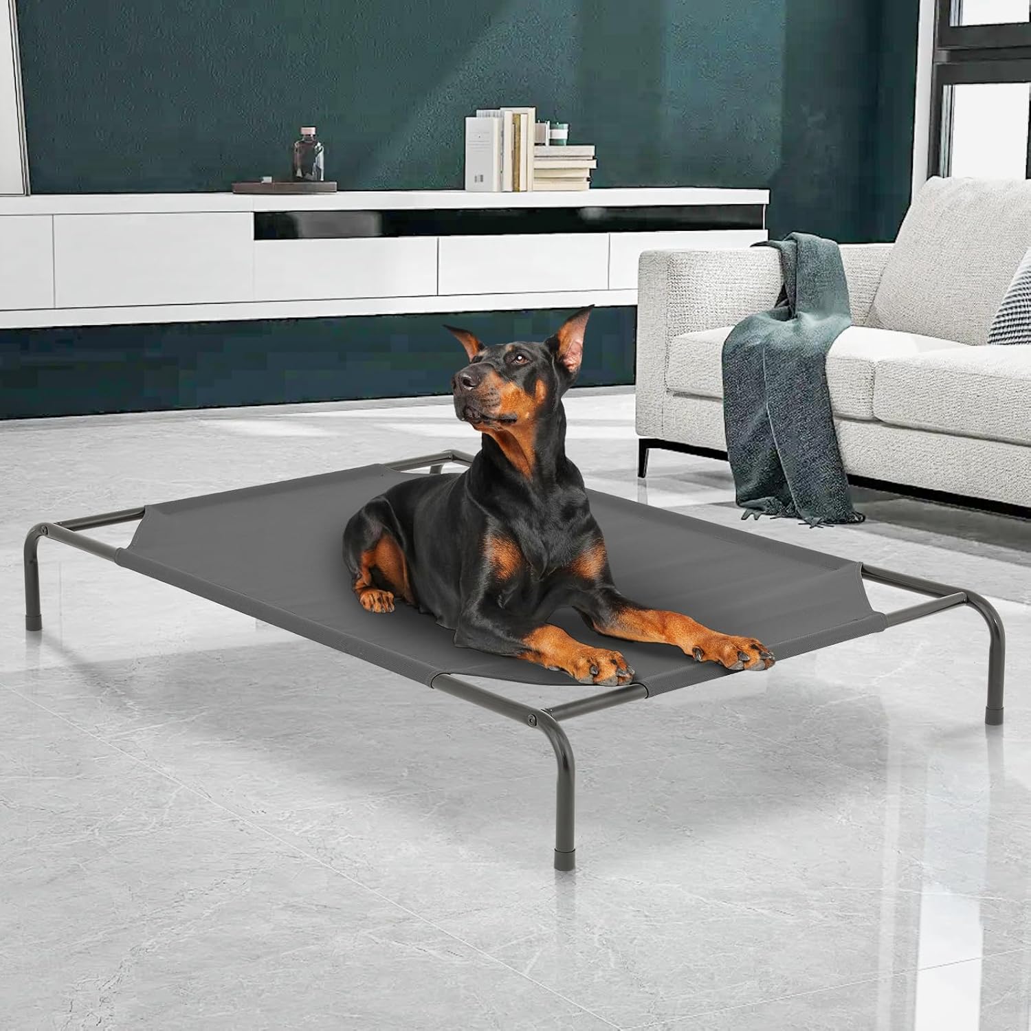review MoNiBloom Elevated Dog Bed for Large Dogs, Cooling Raised Ped Bed Portable Dog Cot for Camping or Beach, Durable Frame w/Breathable Mesh, 54 Inches Length, Dark Gray
