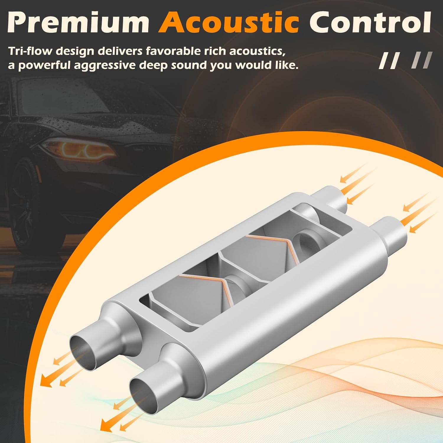 A-KARCK Universal Exhaust Muffler 2.25" Dual Inlet 2.25" Dual Outlet, 23" Overall Length Aluminized Steel Aggressive Sound Race Muffler for Cars, Trucks