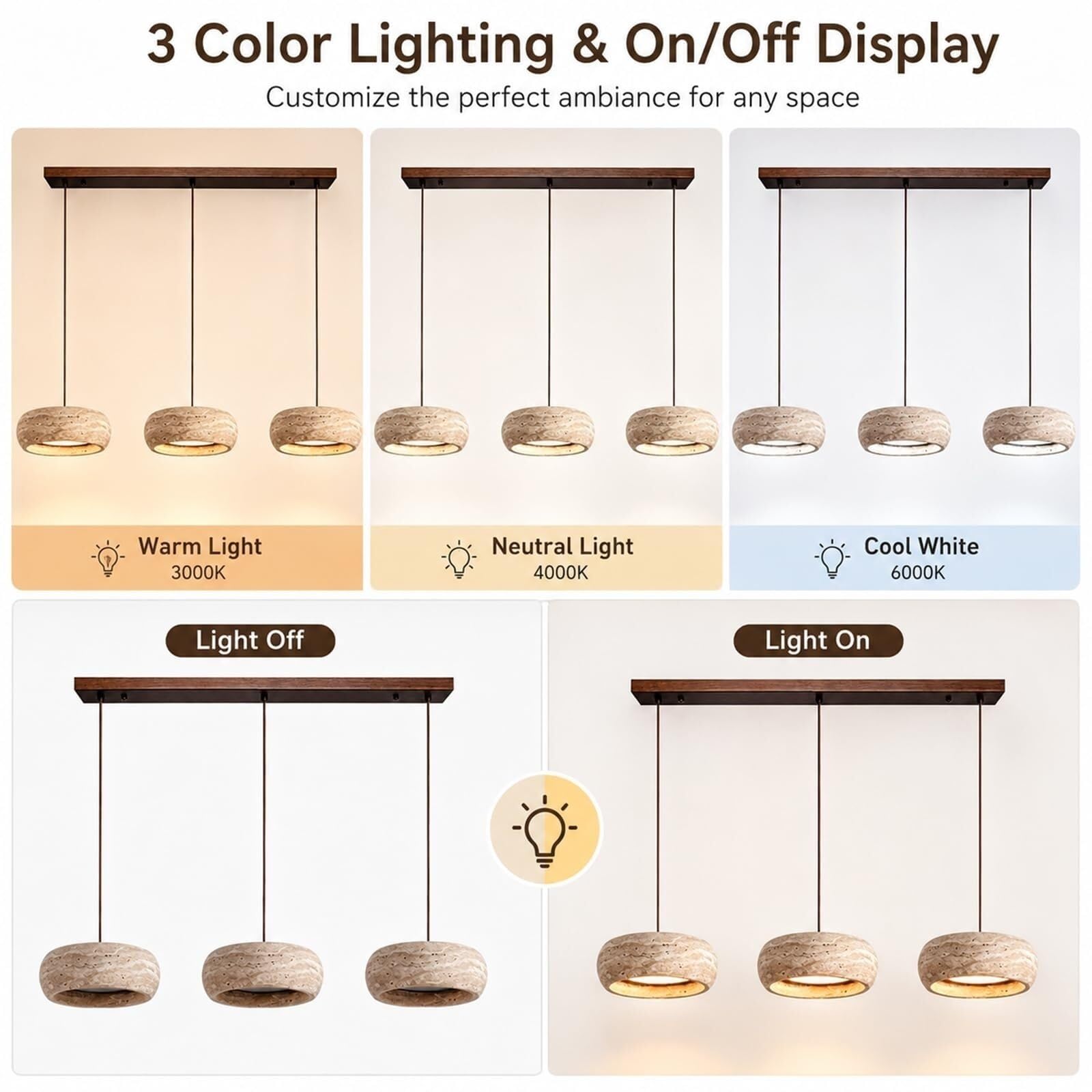 Lampada sospensione travertino 3 luci paralume pietra cavo regolabile | Lampada sospensione travertino 3 luci paralume pietra cavo regolabile design moderno minimale soffitto soggiorno camera