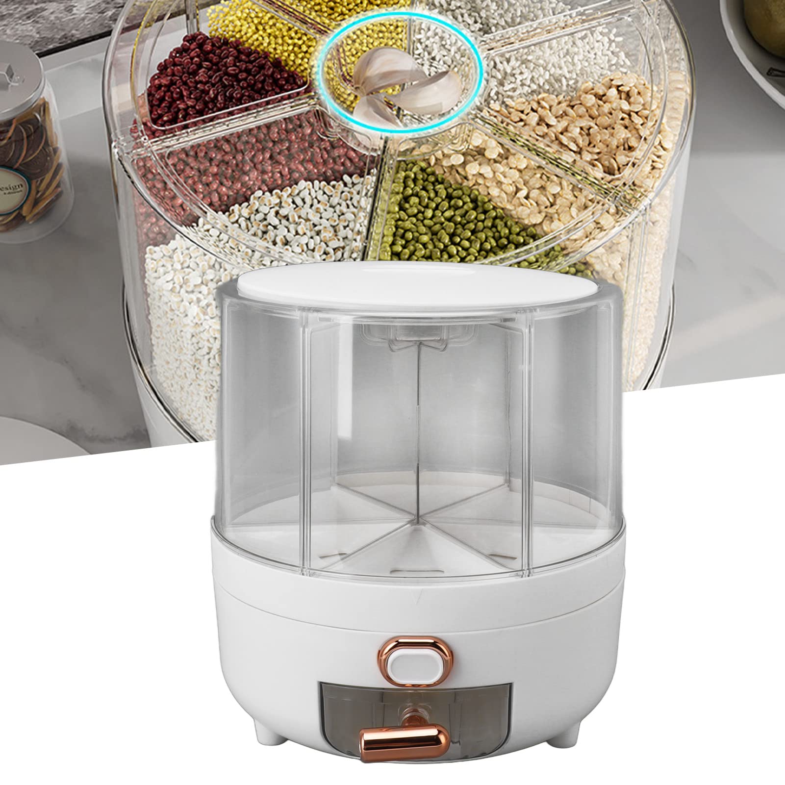 Contenitore per la Conservazione dei Chicchi di Riso Dispenser Rotante di Grande capacità per Uso in Realizzato in Materiale PP per Uso Alimentare (Dimensioni ridotte)