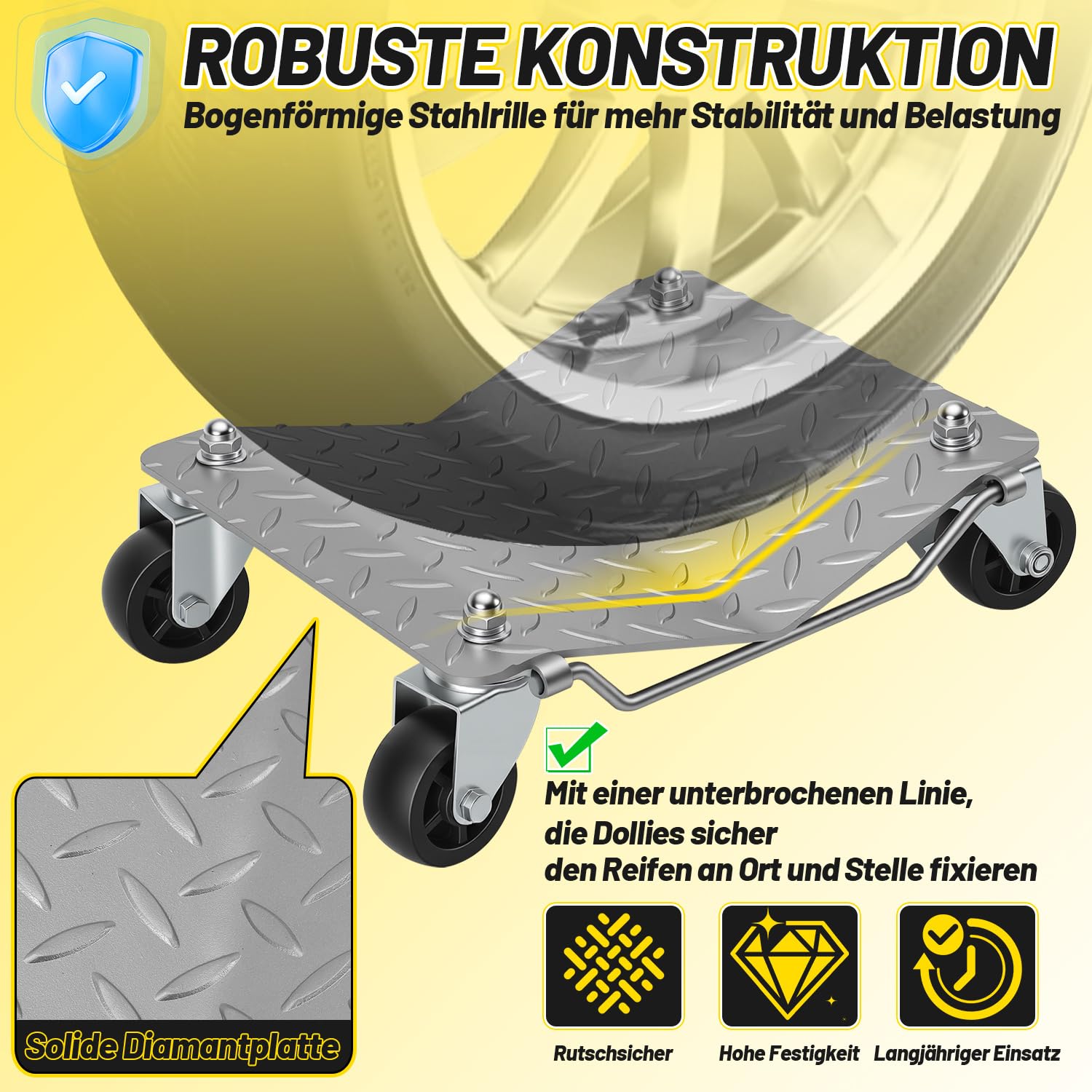 4 Stück Rangierhilfen für Wohnmobile Auto Rangierhilfe Wagenheber mit Doppellagernden Lenkrollen Metal Rangierheber Set für PKWs Autos LKWs, 500 kg pro Plattform